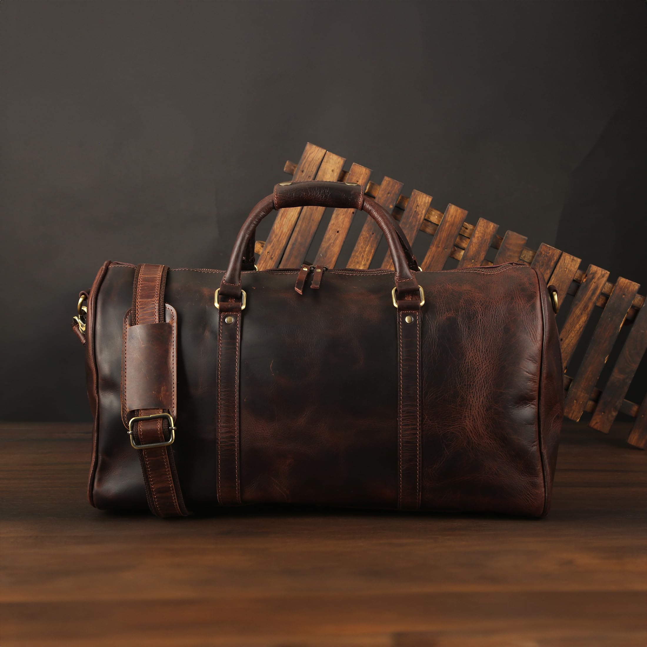 Premium Oversized Dark Brown Full Grain Leather Weekender Bag - Large Travel, Gym & Sports Duffle for Men & Women - Durable Carry-On Luggage for Weekend Trips, Workouts & Business Travel (Dark Brown)