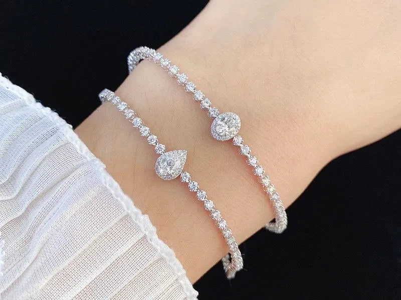 18K White Gold Diamond Bracelet for Women - Real Natural Diamonds, Luxury Minimalist Engagement Jewelry - Perfect for Parties, Weddings & Special Occasions
