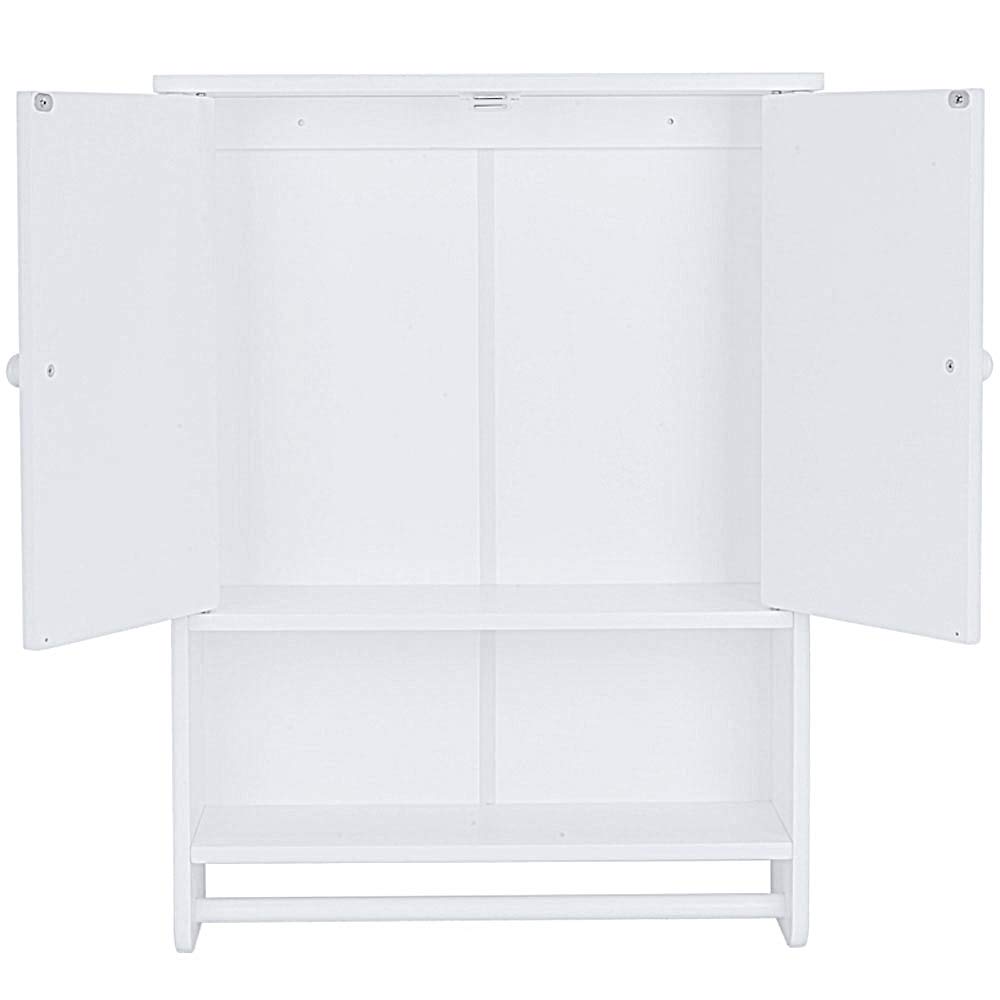 White Over The Toilet Storage Cabinet - 2 Door Bathroom Wall Cabinet with Towel Bar, Space Saving Medicine & Kitchen Organizer for Bathroom, Bedroom or Laundry Room