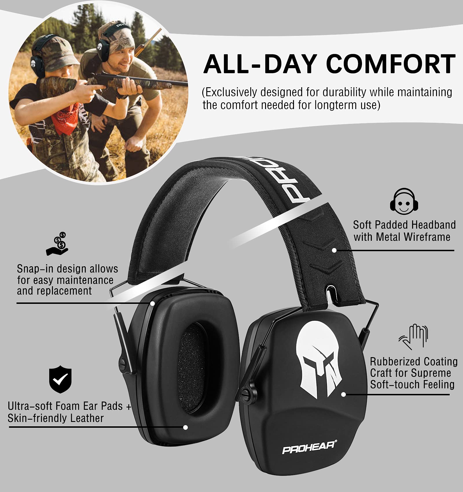 PROHEAR 016 NRR 26dB Shooting Earmuffs - Noise Reduction Safety Ear Protection for Gun Range, Hunting & Outdoor Sports | Slim Foldable Design with Low-Profile Earcups | Perfect for Shooting Practice, Hunting Trips & Loud Machinery Work