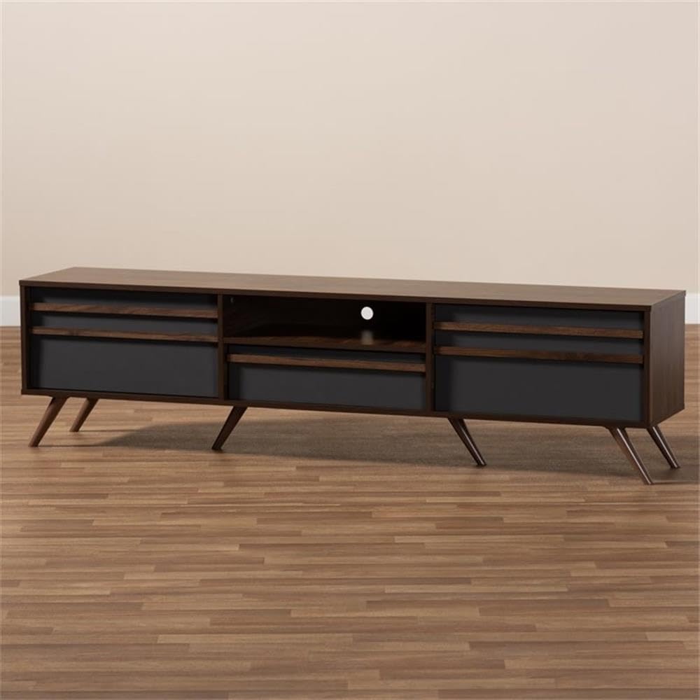 BOWERY HILL 60 Inch Wood TV Stand Entertainment Center Console - Modern Gray & Walnut Finish for Living Room, Bedroom, Home Theater Setup