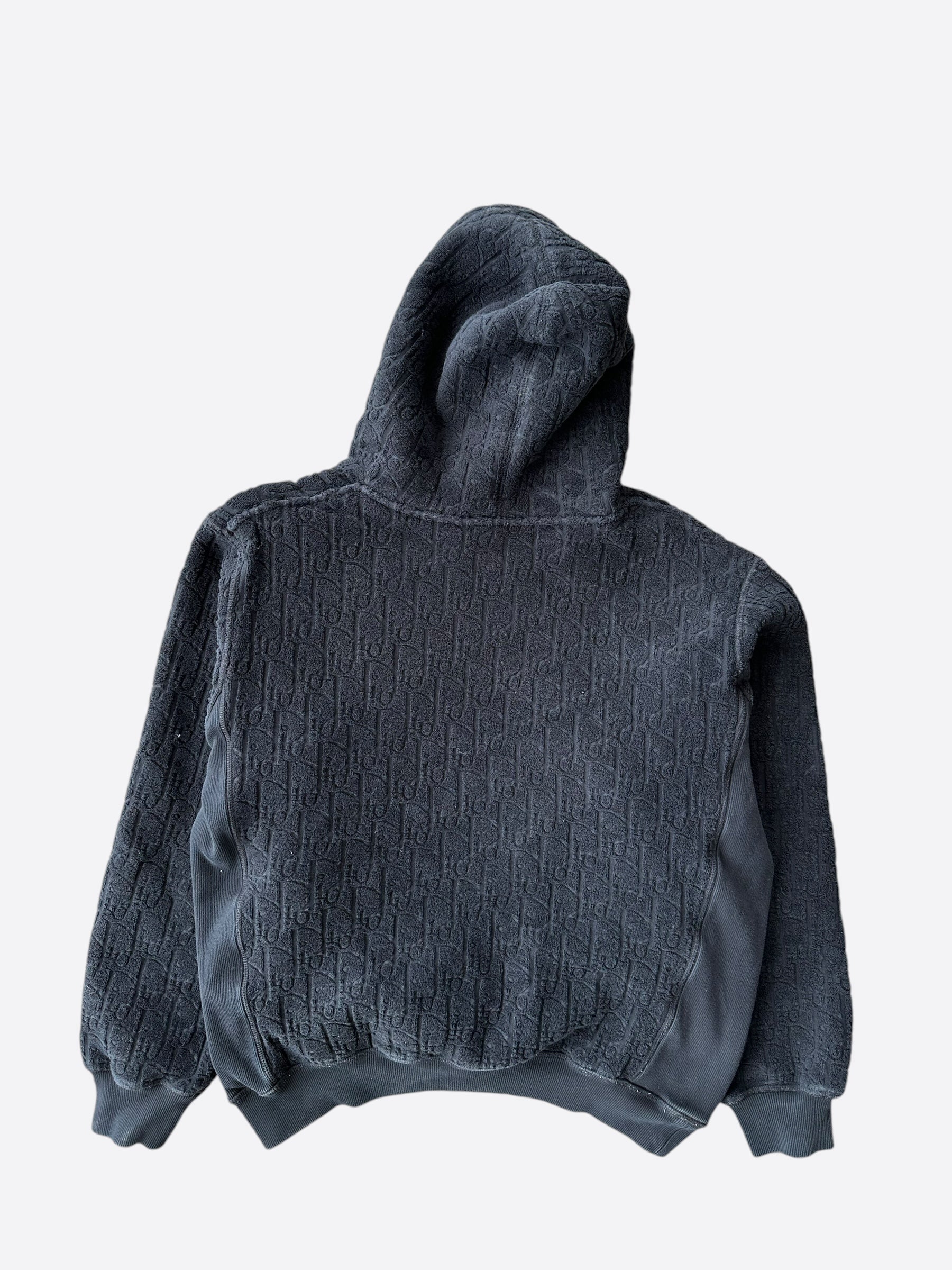Dior Navy Oblique Logo Hooded Towel Sweatshirt - Soft & Stylish Pullover for Men & Women - Perfect for Gym, Beach & Lounge Wear