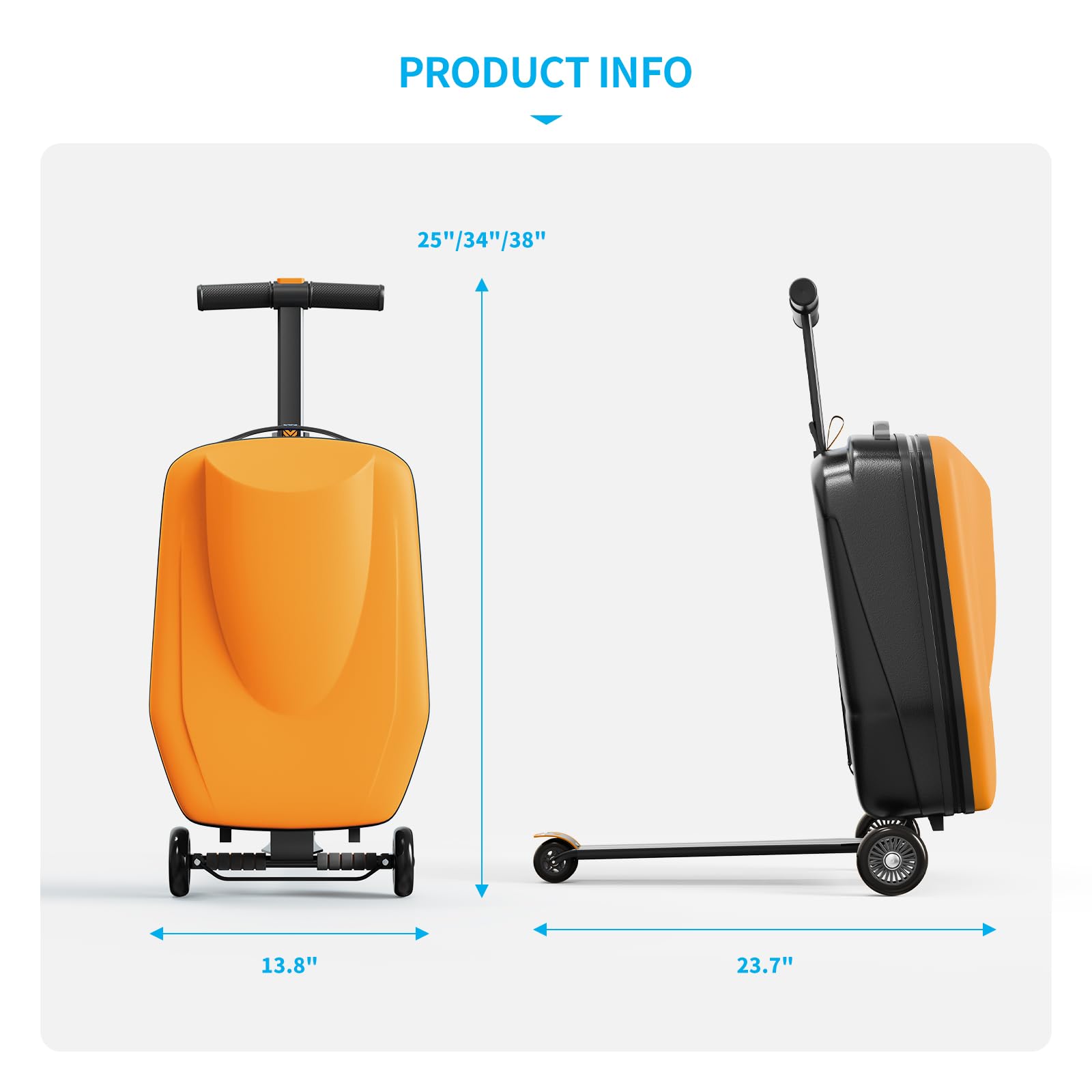 TABU 21 Inch 3D Hardshell Scooter Suitcase for Kids & Adults - Foldable Carry-On Luggage with Telescopic Handle for Ages 4-15 - Lightweight Ride-On Scooter Luggage in Orange - Perfect for Air Travel, School Commute & Family Vacations