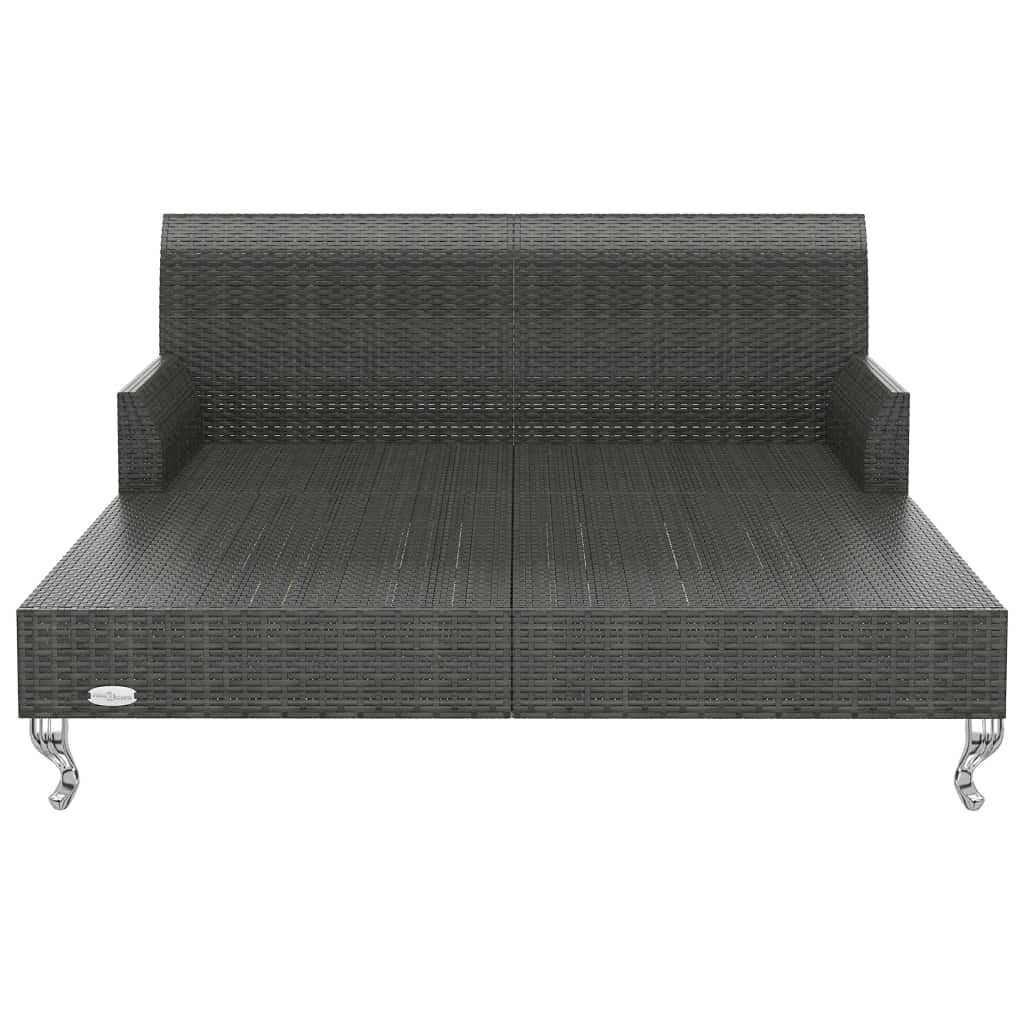 2-Person Outdoor Garden Sun Bed with Black Poly Rattan Frame & Cushions - Patio Lounge Daybed for Backyard, Poolside or Balcony Relaxation - Waterproof Loveseat Seating Furniture for Sunbathing & Outdoor Lounging
