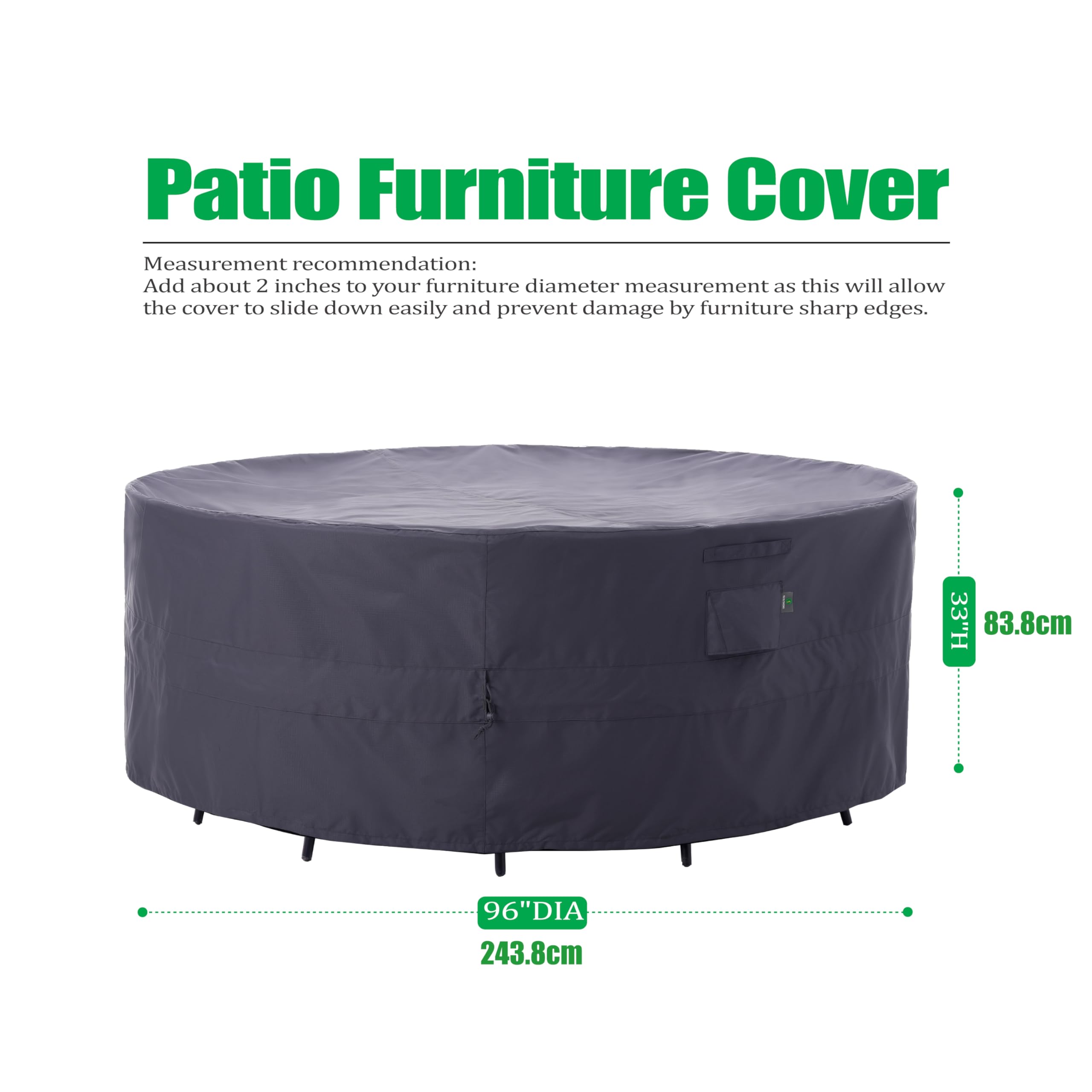 Heavy Duty Waterproof Outdoor Furniture Cover - UV & Wind Resistant, Tear Proof Patio Chair Cover for All Weather Protection, Grey, 96