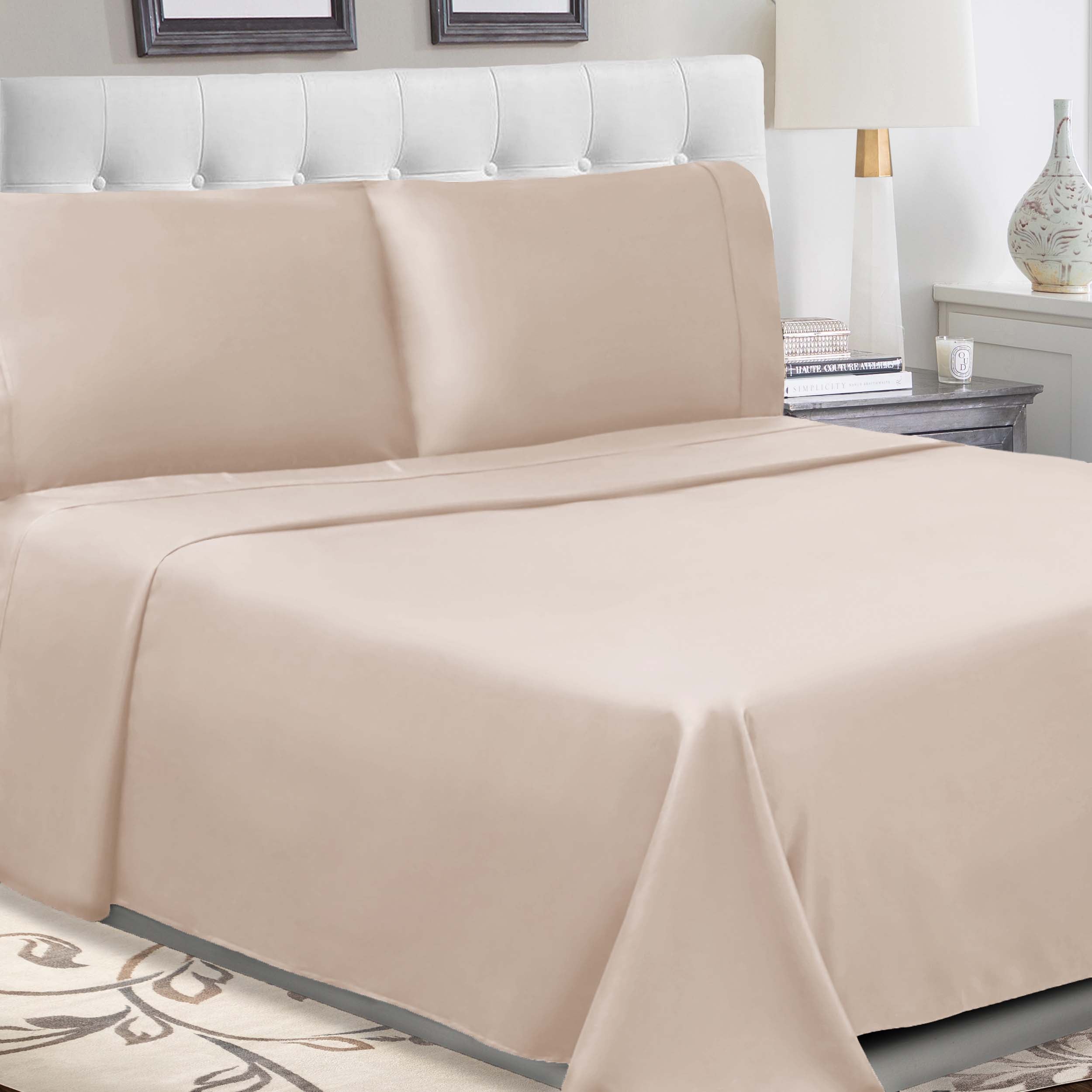 300 Thread Count Cotton Percale Solid Deep Pocket Bed Sheet Set - Queen Size, Soft & Breathable Luxury Sheets for Comfortable Sleep - Perfect for Master Bedroom, Guest Room or Vacation Home
