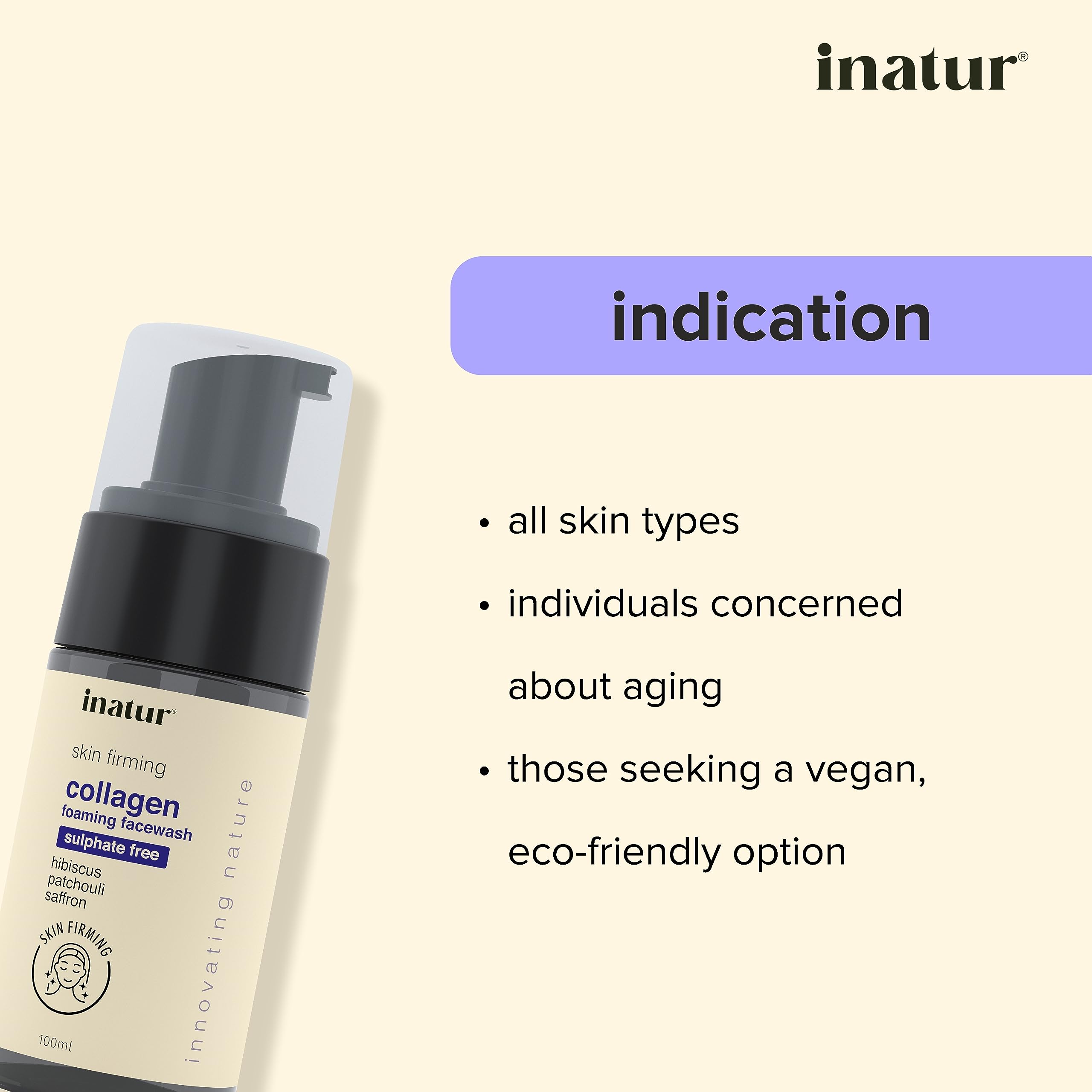 iNatur Collagen Foaming Face Wash - Anti-Aging & Hydrating Cleanser for Dry Skin | Brightens Skin, Reduces Fine Lines & Wrinkles | With Natural Patchouli & Hibiscus Extracts | 100ml | Perfect for Morning & Night Skincare Routine
