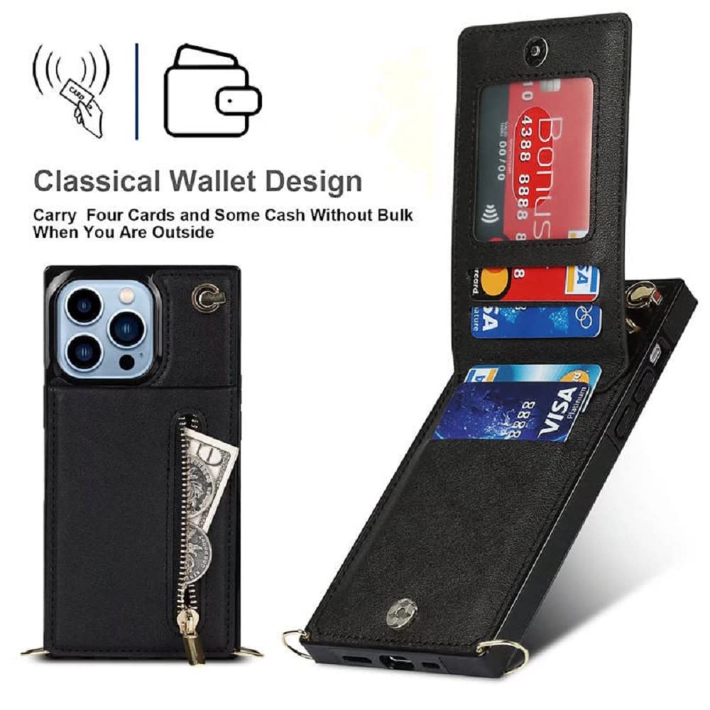 iPhone 13 Pro & Pro Max Leather Wallet Case - Premium Flip Cover with Zipper, Full Protection Crossbody Phone Purse - Perfect for Travel, Shopping & Everyday Use