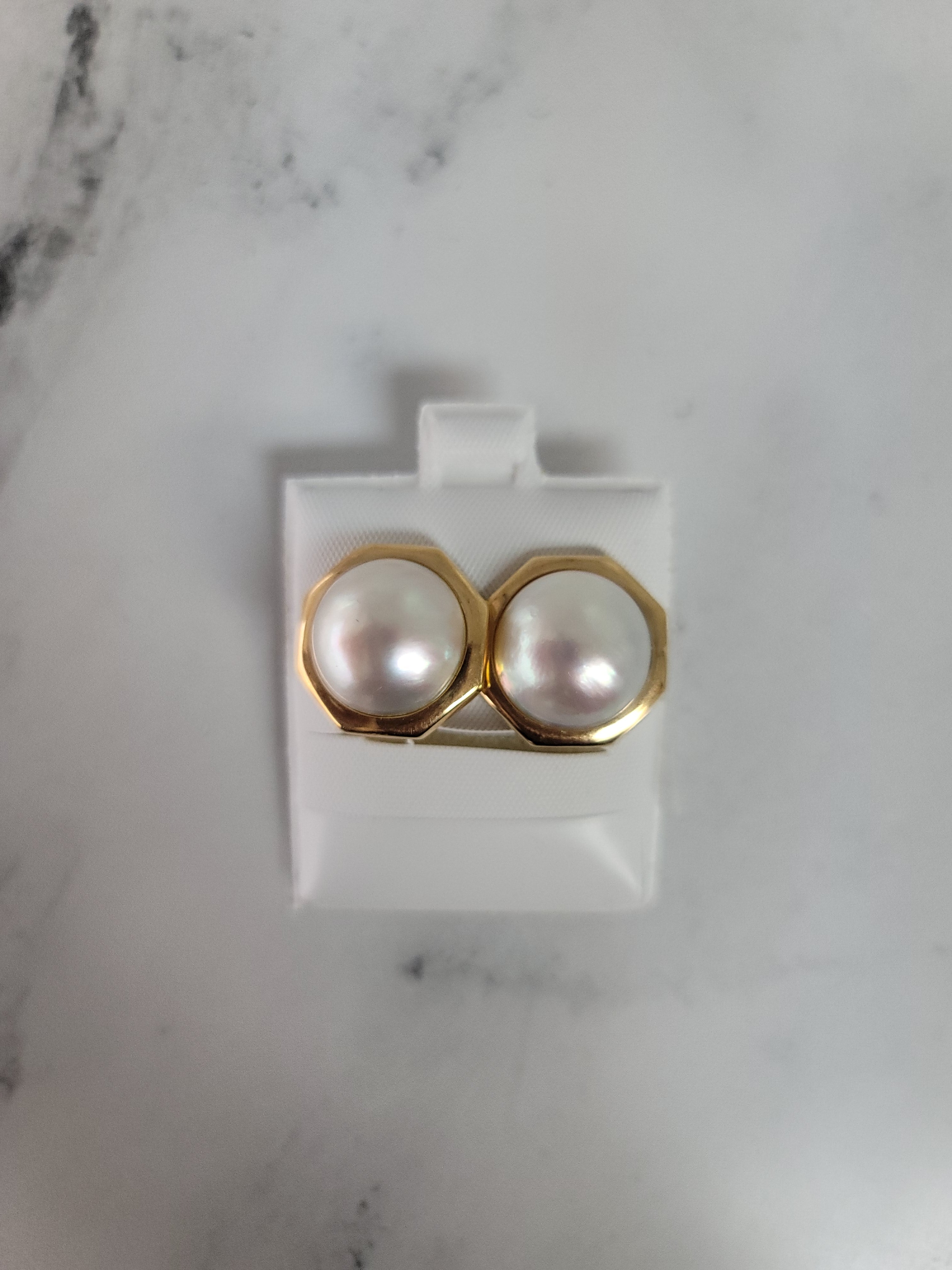 14k Yellow Gold Octagon Shaped Mabe Pearl Earrings for Women - Elegant Gift for Wedding, Anniversary & Special Occasions