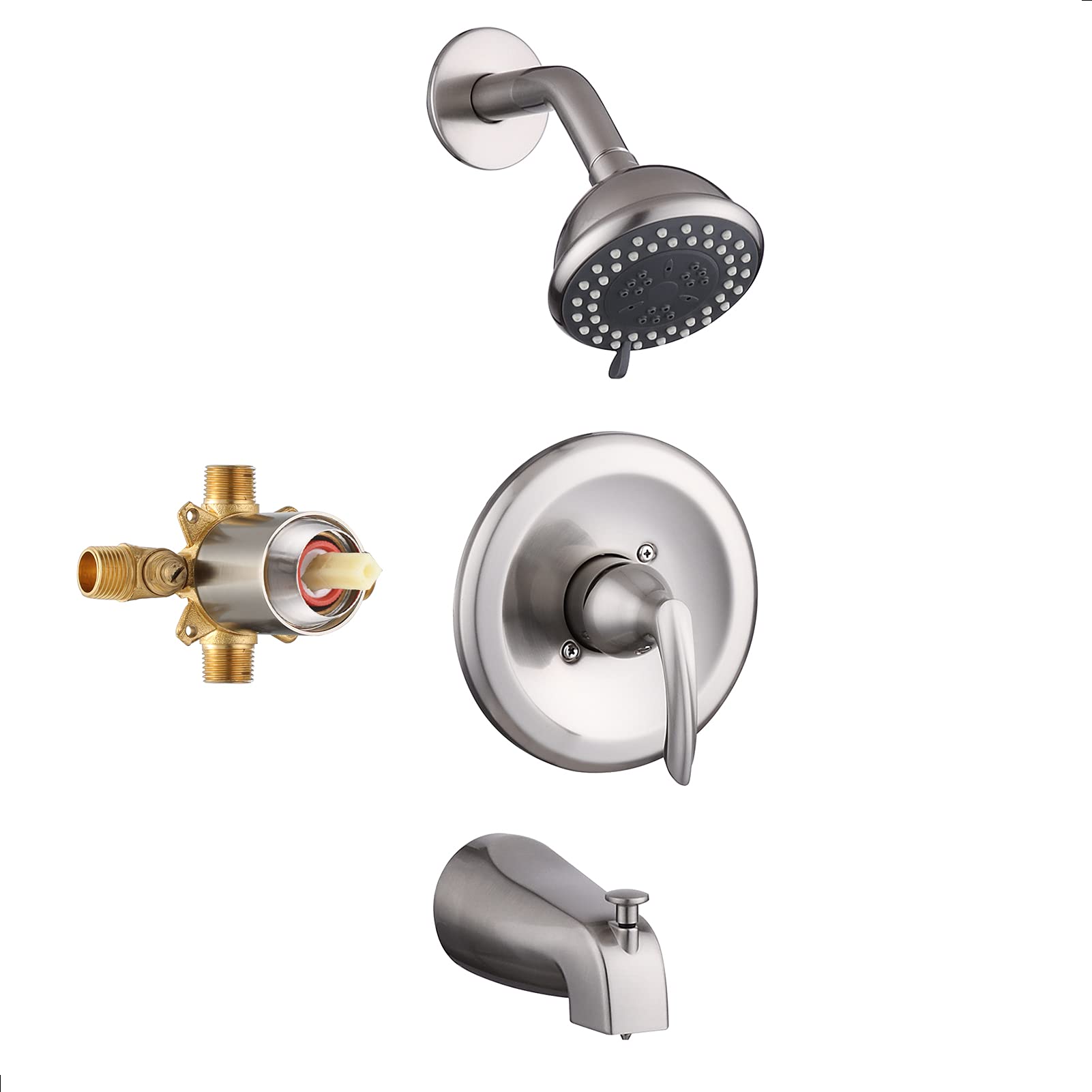NEWATER Dual Function Shower Faucet Set with Tub Spout - Pressure Balancing Shower Trim Kit (Includes Rough-in Valve) - Brushed Nickel Wall Mounted Single Handle Bathroom Fixture for Modern Home & Spa Experience