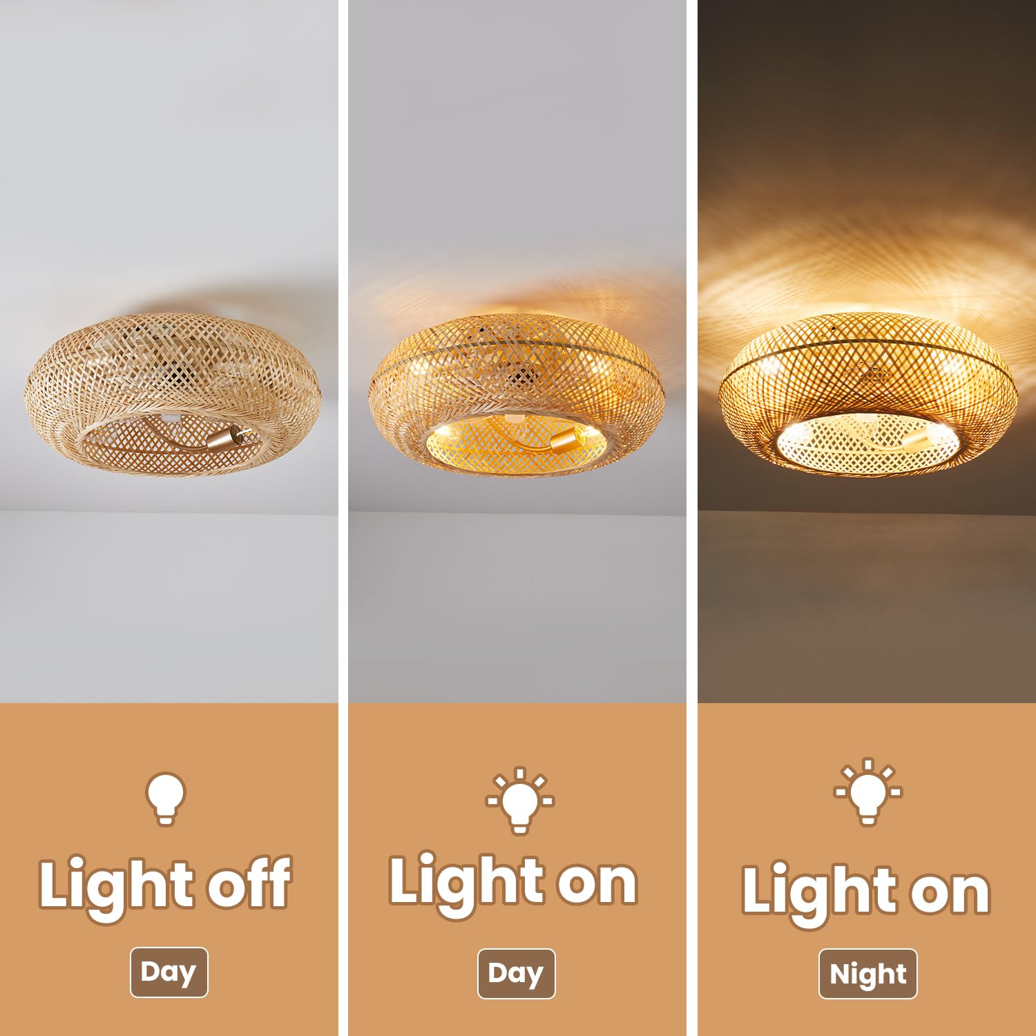 Boho Rattan Ceiling Fan with Lights and Remote Control - 20