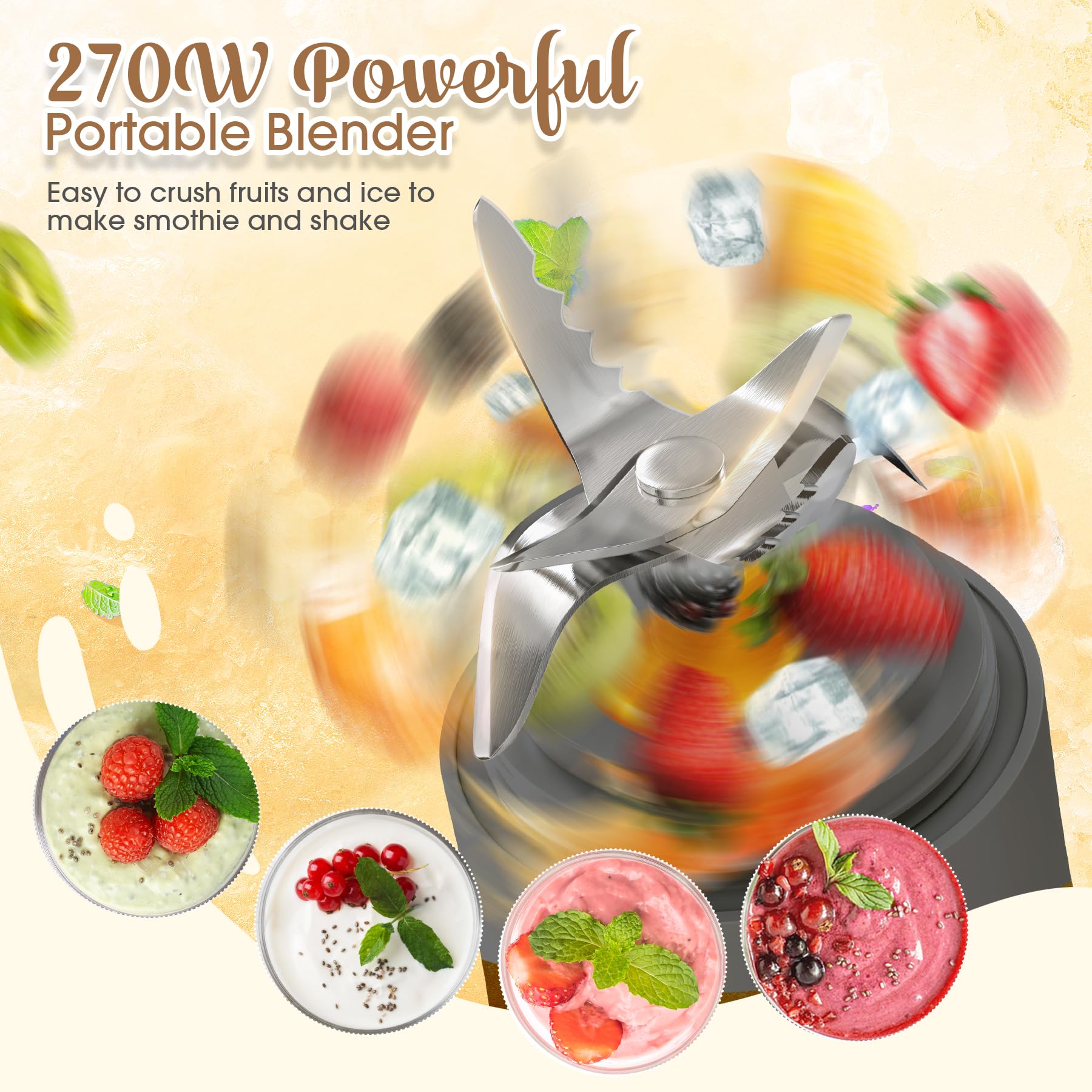 Portable Blender for Shakes & Smoothies - 20oz USB Rechargeable Personal Blender with Travel Lid - Compact Mini Blender Cup for Home, Office, Gym & Travel - Perfect for Protein Shakes, Fruit Smoothies & Healthy Drinks On The Go (Black)