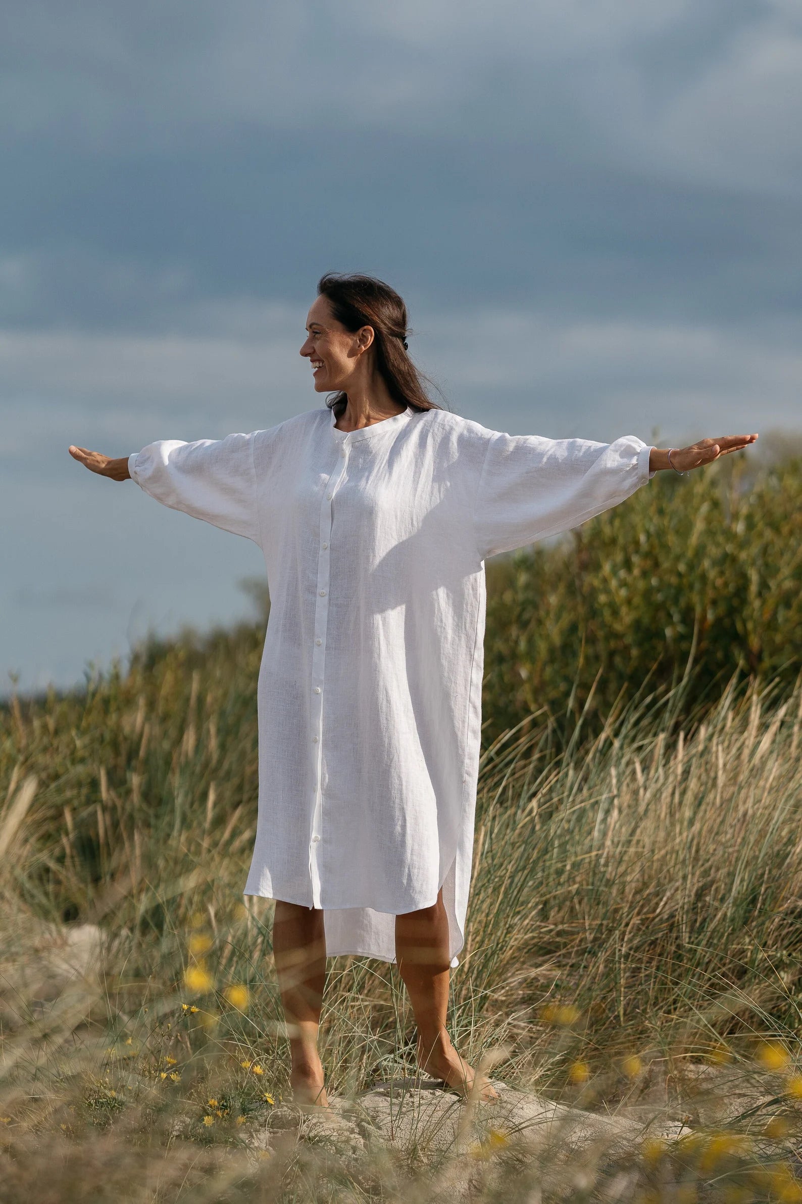 Linen Oversized Shirt Dress for Women | NINA Brand | White Loose Fit Casual Dress | Perfect for Beach, Summer Outfits & Boho Style