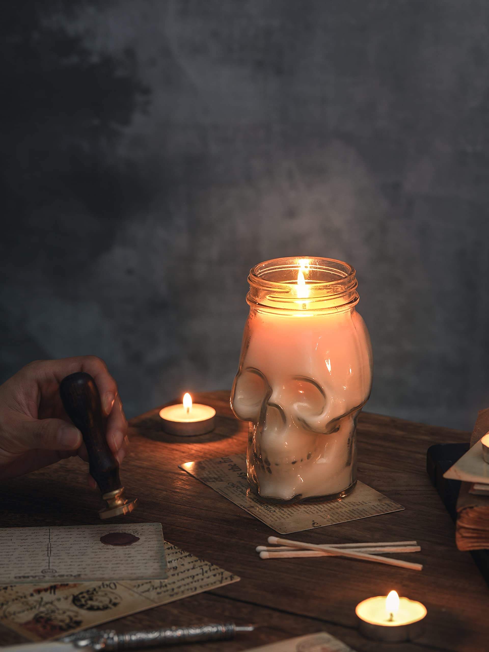 Gothic Skull Candle - Large White Halloween Decorative Candle for Home, Table, Bar & Indoor Decor | Perfect for Halloween Party, Gothic Room Decor & Spooky Atmosphere