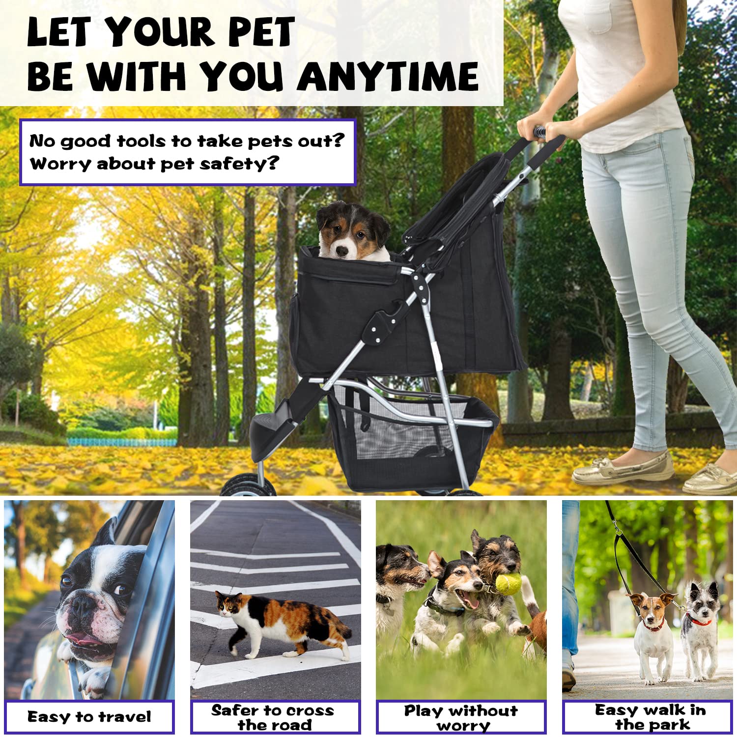 Lightweight Waterproof Folding Dog Stroller for Small & Medium Dogs & Cats - Travel Pet Stroller with Storage Basket | Perfect for Outdoor Walks, Shopping & Vet Visits