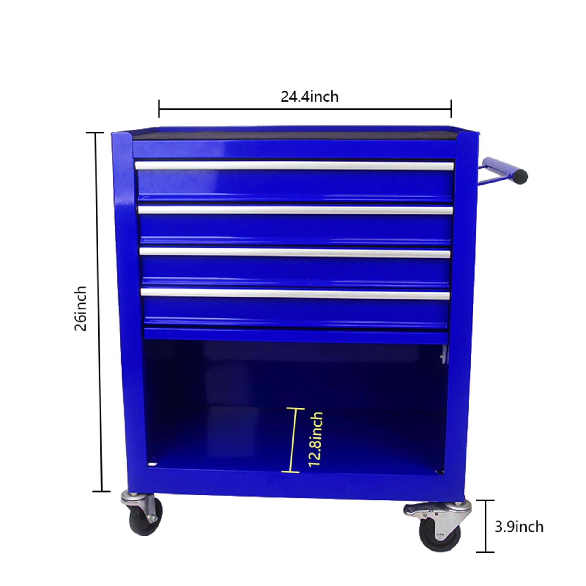 4-Drawer Metal Tool Cart with Interlock System & Wheels - Heavy Duty Rolling Tool Storage Cabinet for Mechanics - Garage, Workshop & Warehouse Organization (Blue) - Perfect for Auto Repair, Home DIY & Professional Tool Storage
