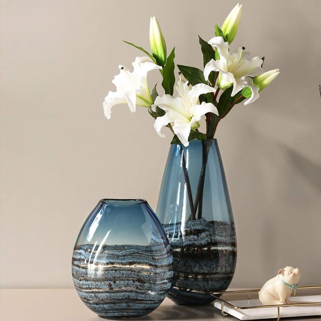 Modern Glass Flower Vase - Simple Hydroponic Floral Centerpiece for Dining Table & Living Room Decor | Blue Home Decoration Vase (29x15cm) | Perfect for Weddings, Parties & Housewarming Gifts