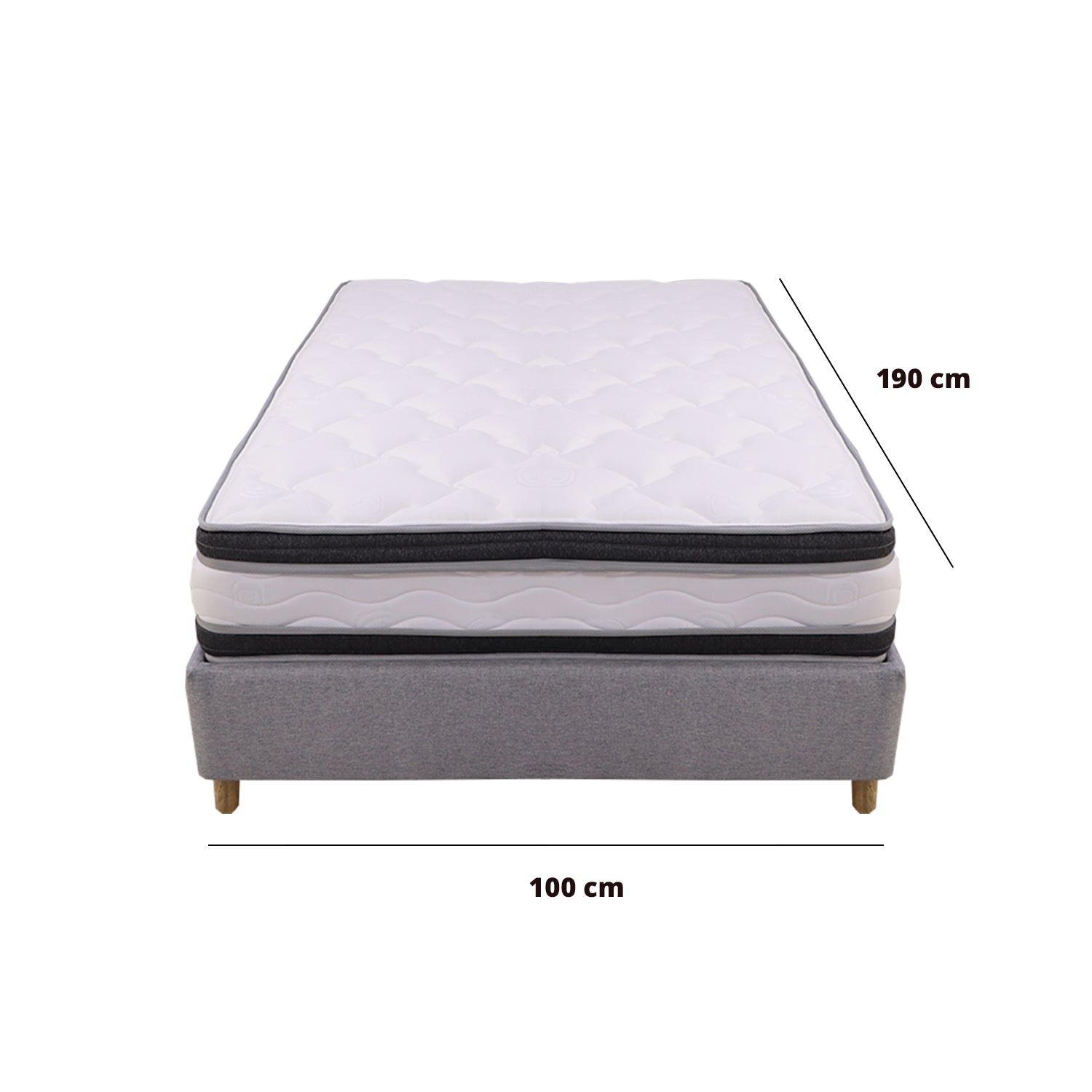 Blaser Light Gray Bed Frame and Mattress Combo - 100x190cm Single Size for Small Bedrooms, Guest Rooms & Studio Apartments