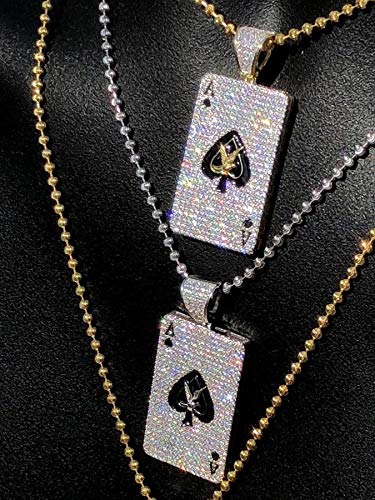 HarlemBling Solid 925 Sterling Silver Iced Ace of Spades Pendant Necklace for Men - Hip Hop Jewelry for Chains - Perfect for Gifts, Streetwear & Rap Fashion