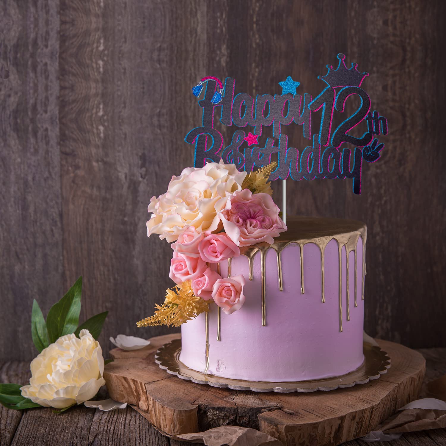 Happy 12th Birthday Music Cake Topper - Glitter Cake Decorations for Girls' 12th Birthday Party - Sweet 12th Birthday Supplies - Perfect for Birthday Cakes, Cupcakes & Party Desserts