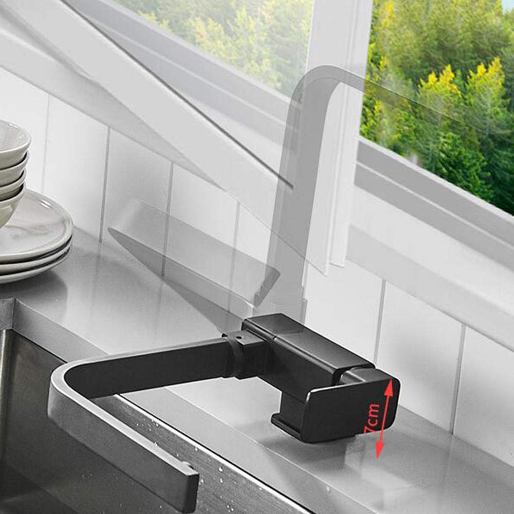 Brass Black Kitchen Sink Mixer Tap with Hot & Cold Water Modes - 360° Swivel Folding Design, Water-Saving Bubbler for Modern Homes - Perfect for Small Kitchens, Apartments & RVs