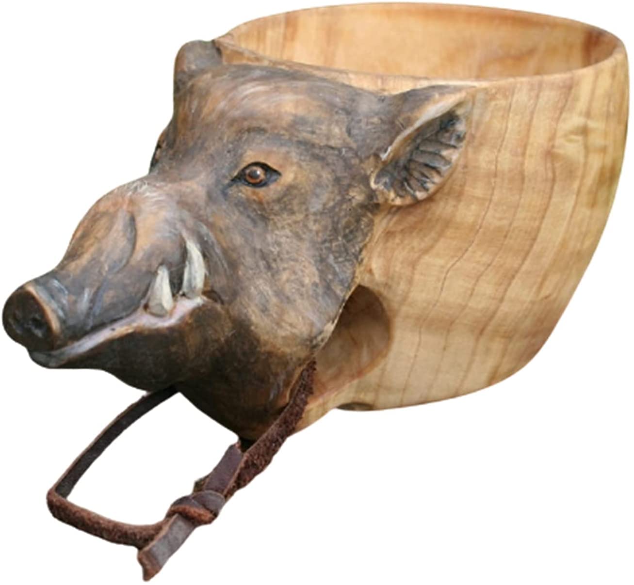 Hand Carved Wooden Mug with Animal Head Design - Portable Camping Drinking Cup for Travelers, Outdoor Enthusiasts & Bushcraft - Perfect for Hiking, Picnics and Wilderness Adventures
