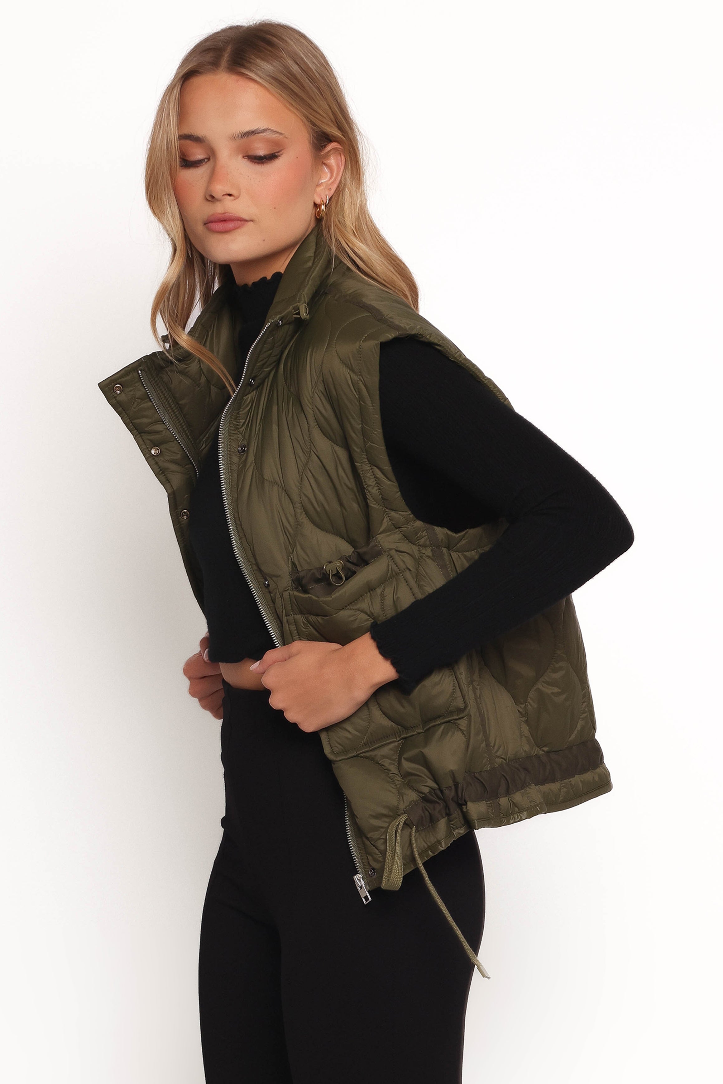 Haven Zip Front Puff Vest for Women - Lightweight Winter Jacket, Olive Green Outdoor Insulated Vest for Hiking, Running & Casual Wear