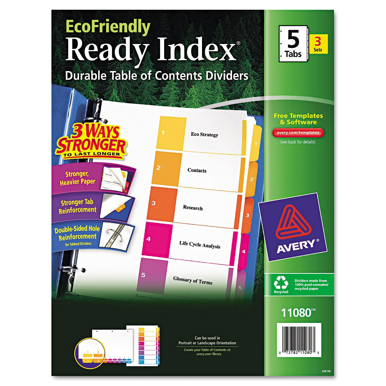 Avery Customizable Table of Contents Index Dividers with Multicolor Tabs - 5 Tabs, 1-5 Numbering, 11 x 8.5 Inches, White (3 Sets) - Perfect for Office Organization, School Binders, and Filing Systems