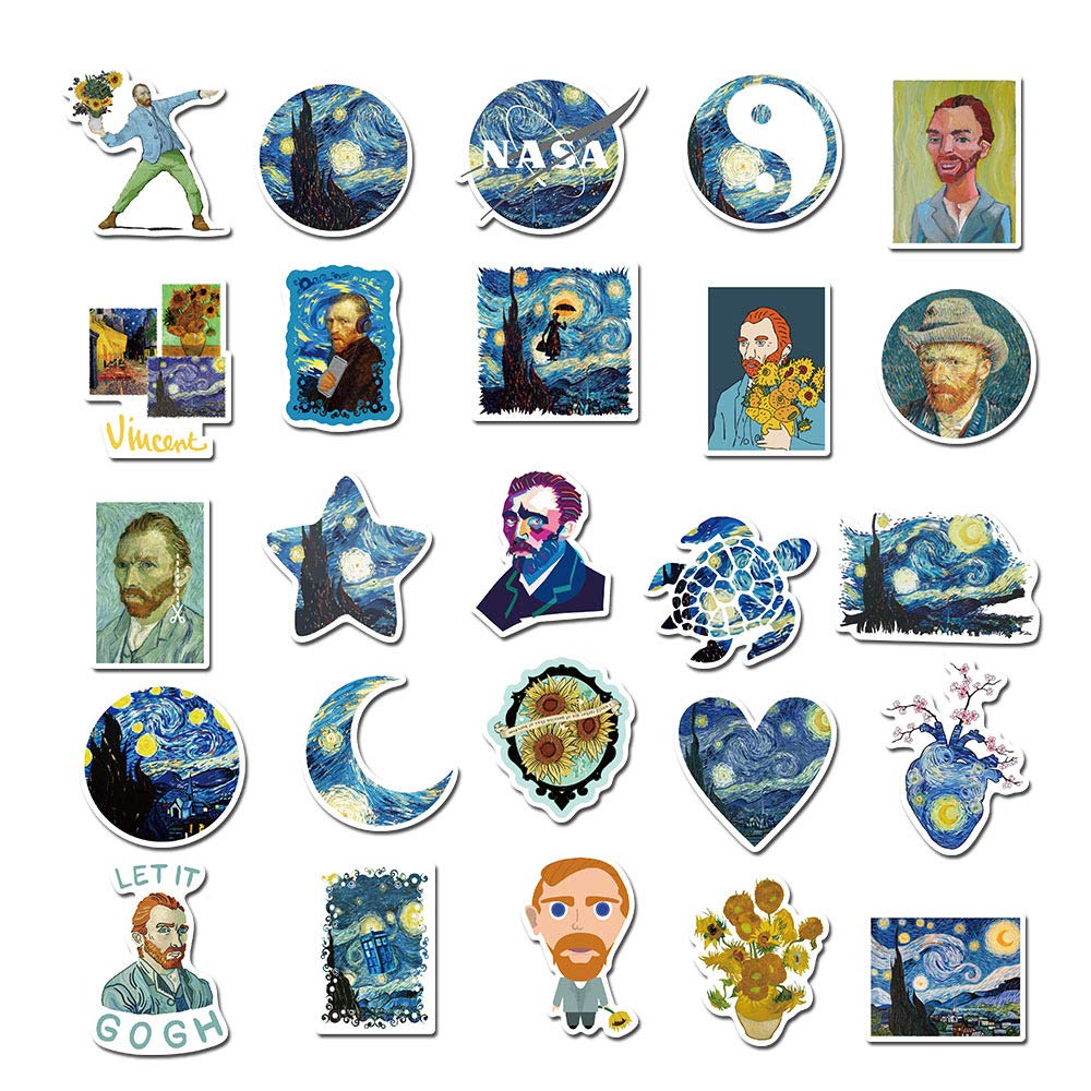 40Pcs Van Gogh The Starry Night & Sunflowers Waterproof Vinyl Stickers - Art Decals for Water Bottles, Laptops, Bikes, Skateboards, Luggage & DIY Crafts | Perfect for Home Decor, School Supplies & Gift Giving