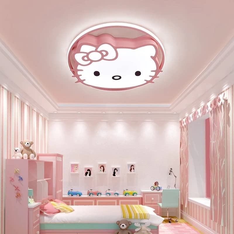 **Pink LED Dimmable Kitty Ceiling Lamp for Kids Room - Ultra-Thin Acrylic Cartoon Chandelier, Creative Nursery Lighting for Girls & Boys Bedroom - Perfect for Bedtime Stories & Playtime**