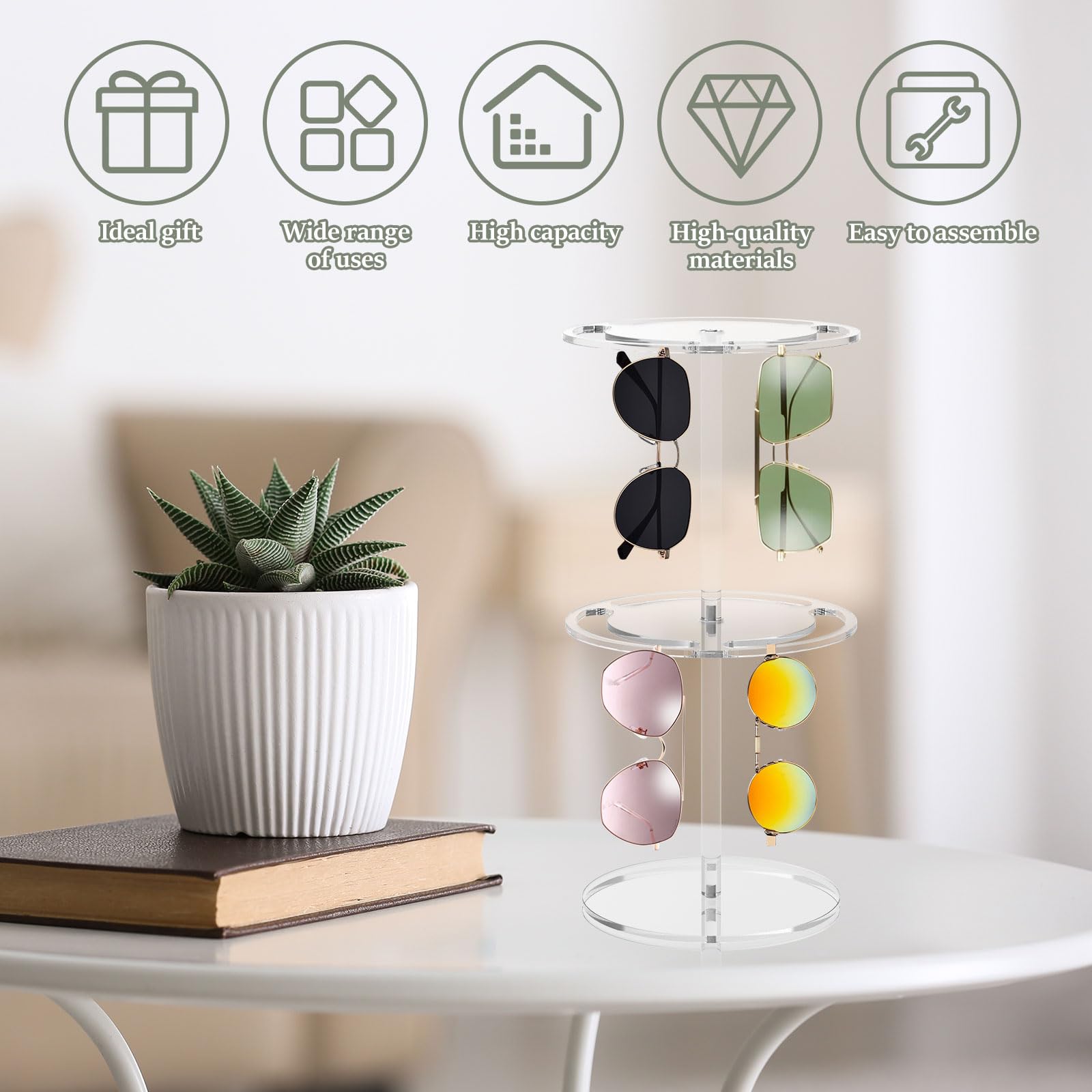 360° Rotating Sunglasses Holder Stand - 2-Tier Large Capacity Eyeglass Display Rack - Clear Acrylic Sunglass Organizer Storage for 18+ Pairs - Perfect for Retail Stores, Home Decor & Office Organization