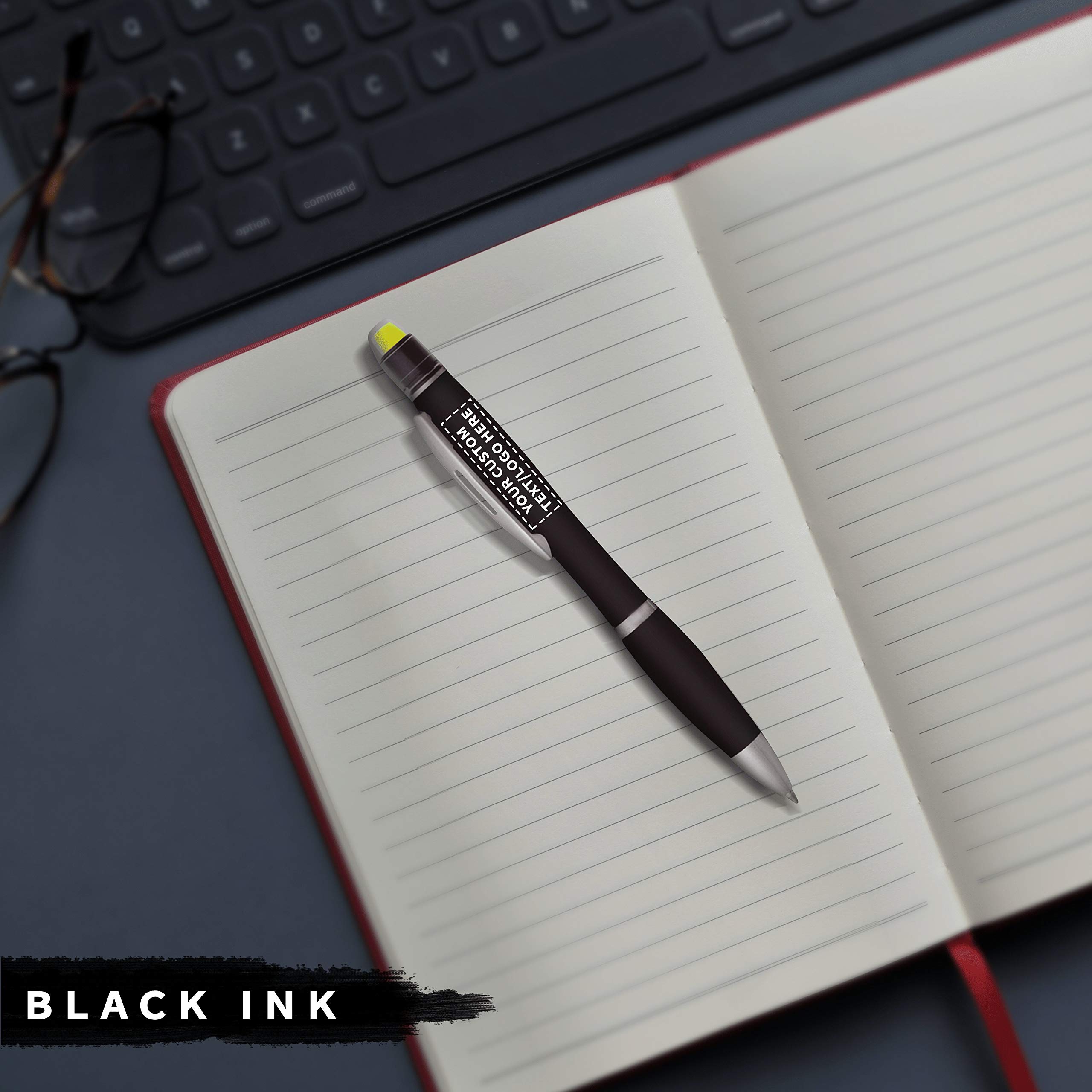 100-Pack Marathon Gel Highlighter Pens with Custom Text/Logo - Smooth Twist Ballpoint for Office, School & Study Notes - Vibrant Black Ink Markers (Bulk Discount)
