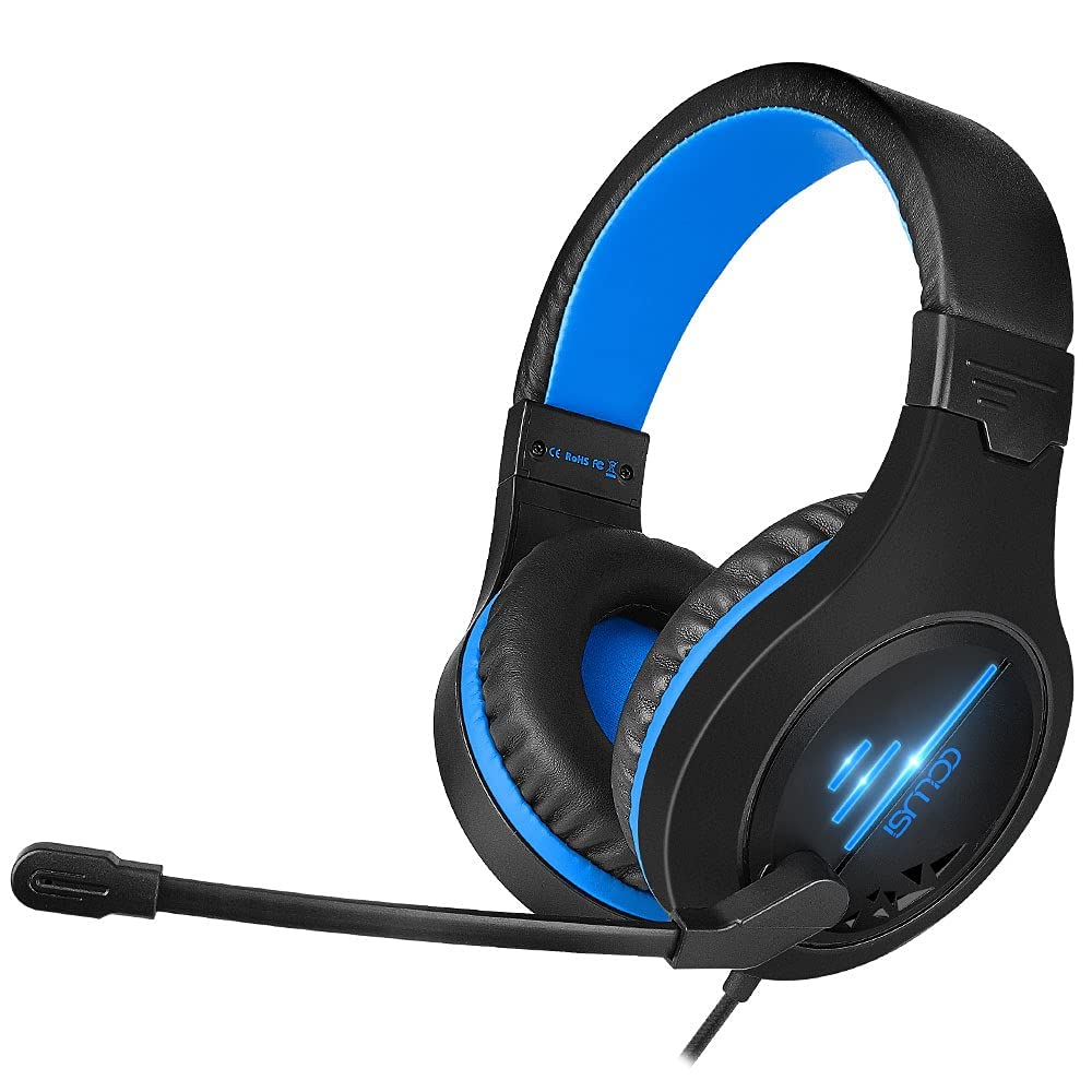 COLUSI Super Lightweight Over-Ear Gaming Headset with HD Mic & LED Lights - Compatible with PC, Laptop, PS4, Xbox One Controller (Adapter Not Included), iPad & Mobile Phones - Perfect for Online Gaming, Streaming & Virtual Meetings