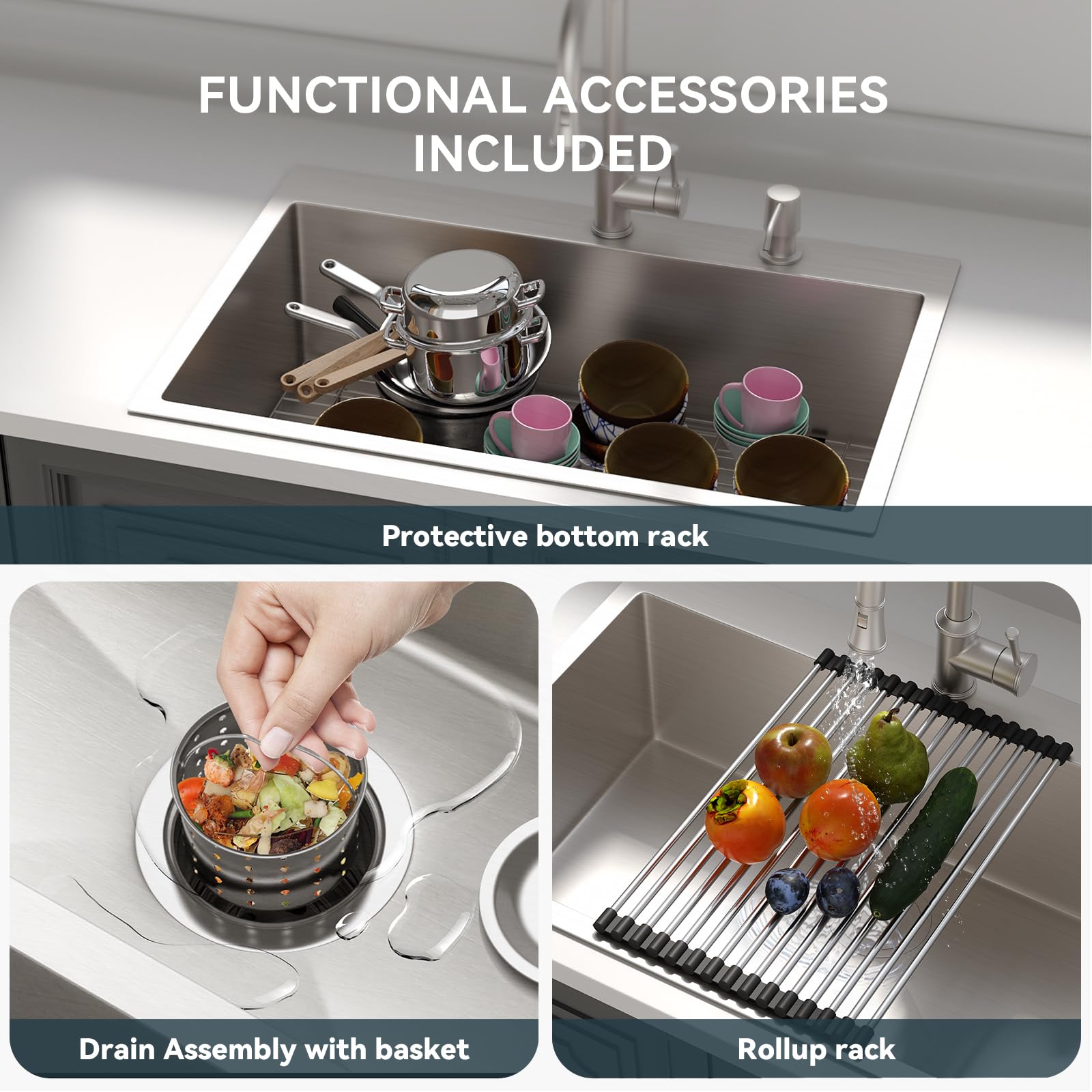 Lordear 30 Inch Drop In Kitchen Sink - 16 Gauge Stainless Steel Single Bowl Topmount with Rounded Corners - Perfect for Modern Kitchens, Restaurant Prep & Home Renovation