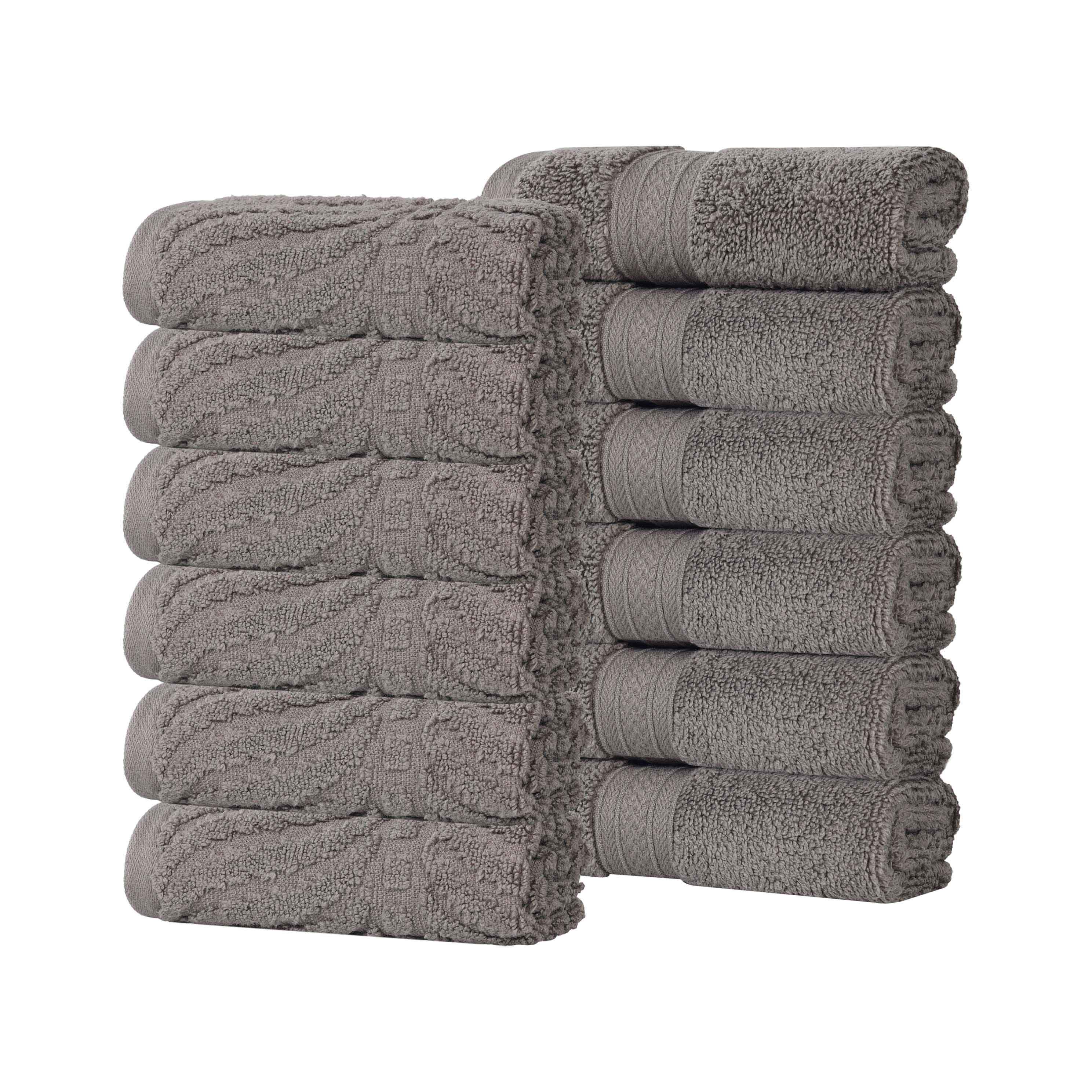 Premium Zero Twist Cotton Jacquard Chevron Face Towels - Set of 12 | Ultra Soft Bath & Hand Towels for Spa, Guest Bathroom & Luxury Home Decor