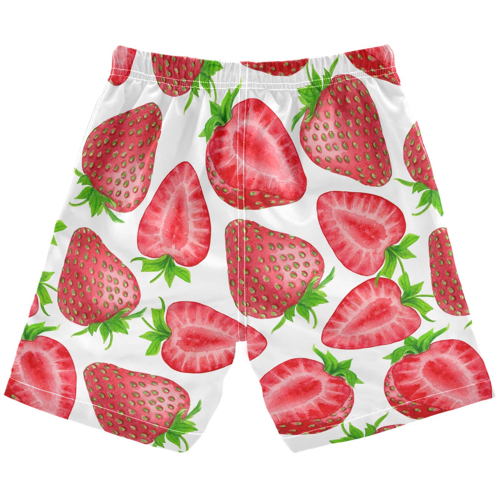 Dussdil Watercolor Juicy Strawberries Boys Swim Trunks - Quick Dry Kids Toddler Swimwear for Beach, Pool & Summer Activities | Cute Bathing Suits for Boys