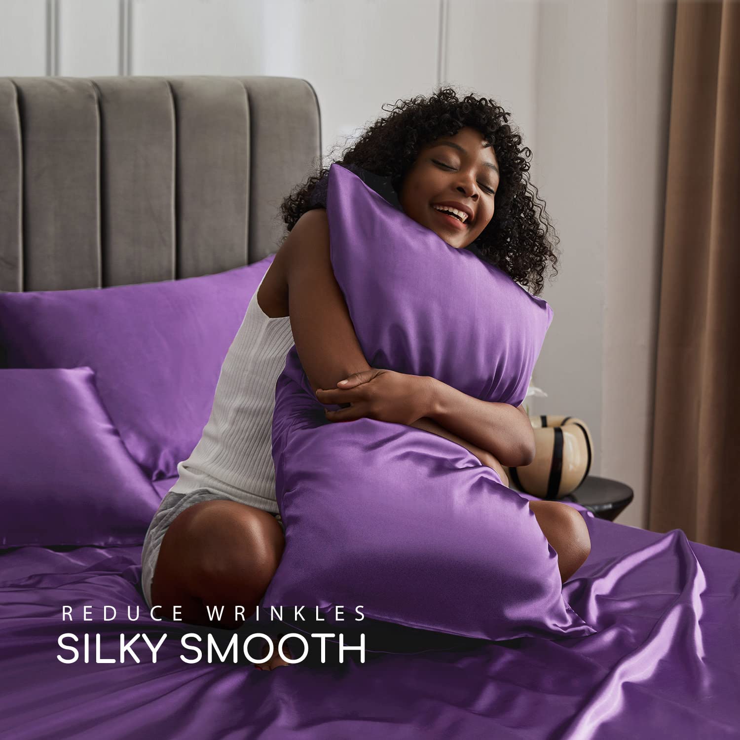 MR&HM Satin Bed Sheets - King Size 4-Piece Silky Bedding Set with 15