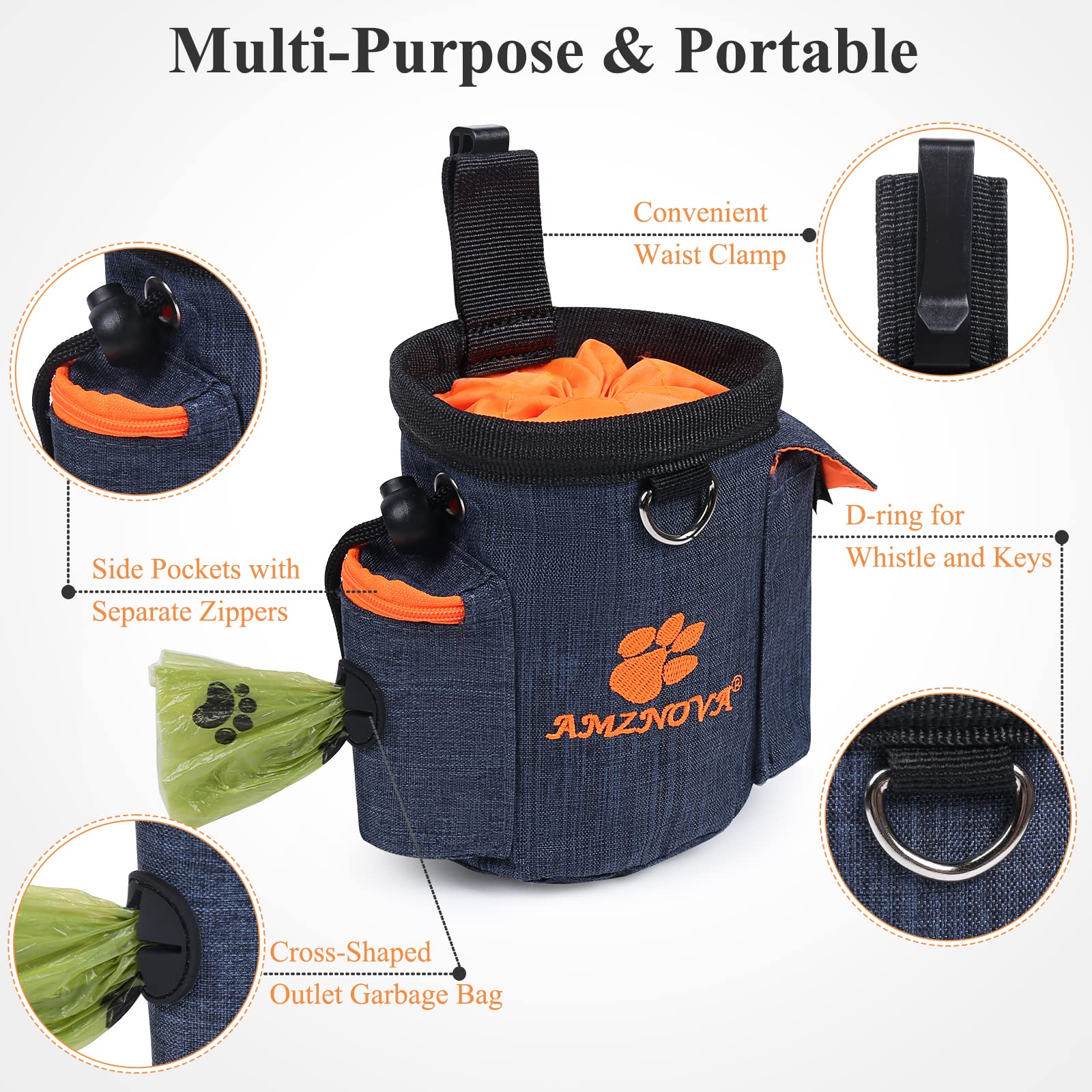 **AMZNOVA Dog Training Treat Pouch - 3 Cup Capacity, Adjustable Waistband & Built-in Poop Bag Dispenser - Multi-Purpose Portable Puppy Treat Bag for Walking, Hiking, and Outdoor Adventures (Heather Blue)**    *(Perfect for dog training, walks, hikes, and outdoor activities - keeps treats and essentials handy!)*