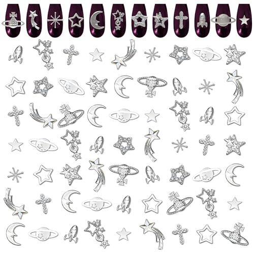 Silver Planet Star Nail Charms