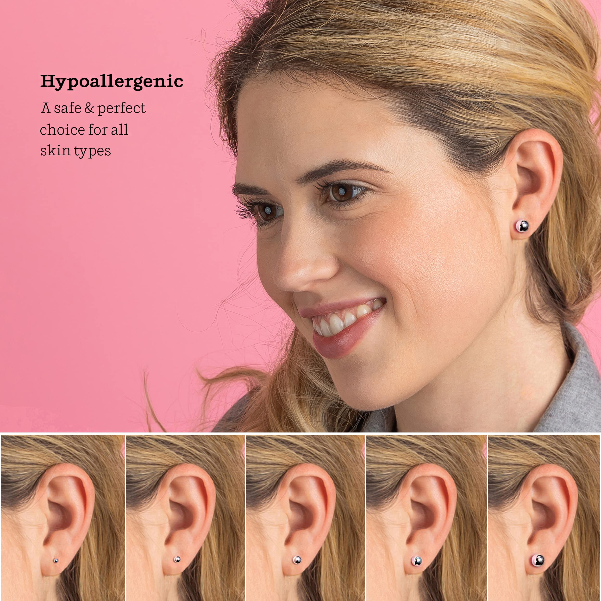 5-Piece Sterling Silver & Gold Plated Hypoallergenic Stud Earrings Set for Women | 2mm-6mm Round Ball Earrings in 925 Silver, 14K Gold & Rose Gold | Perfect for Daily Wear, Gifts & Special Occasions
