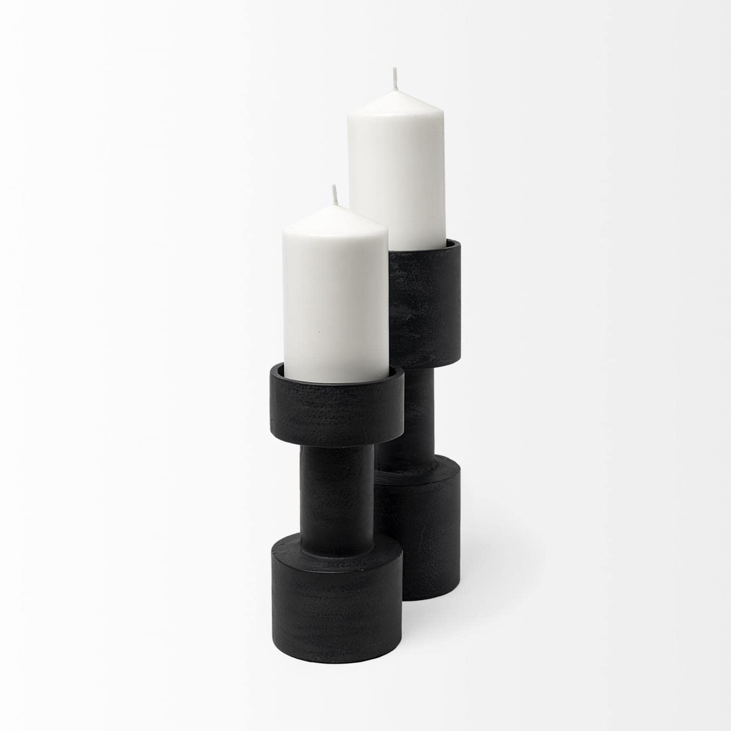Mercana Bolton Black Metal Table Candle Holders Set of 2 - Modern Decorative Candle Stand for Dining Table, Coffee Table, and Home Decor - Perfect for Romantic Dinners, Weddings, and Centerpieces