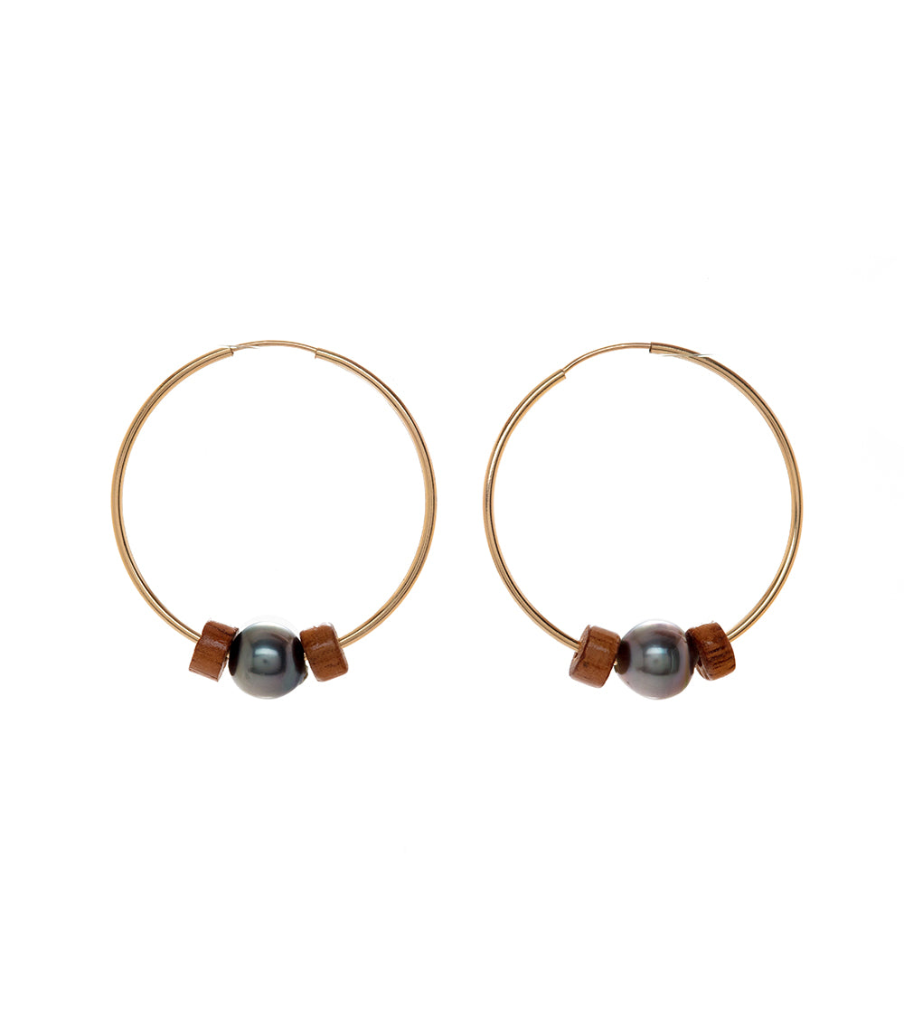 Hoop Pearl Koa Wood Earrings for Women - Handmade Hawaiian Jewelry - Perfect for Beach Weddings, Boho Fashion & Gift Giving