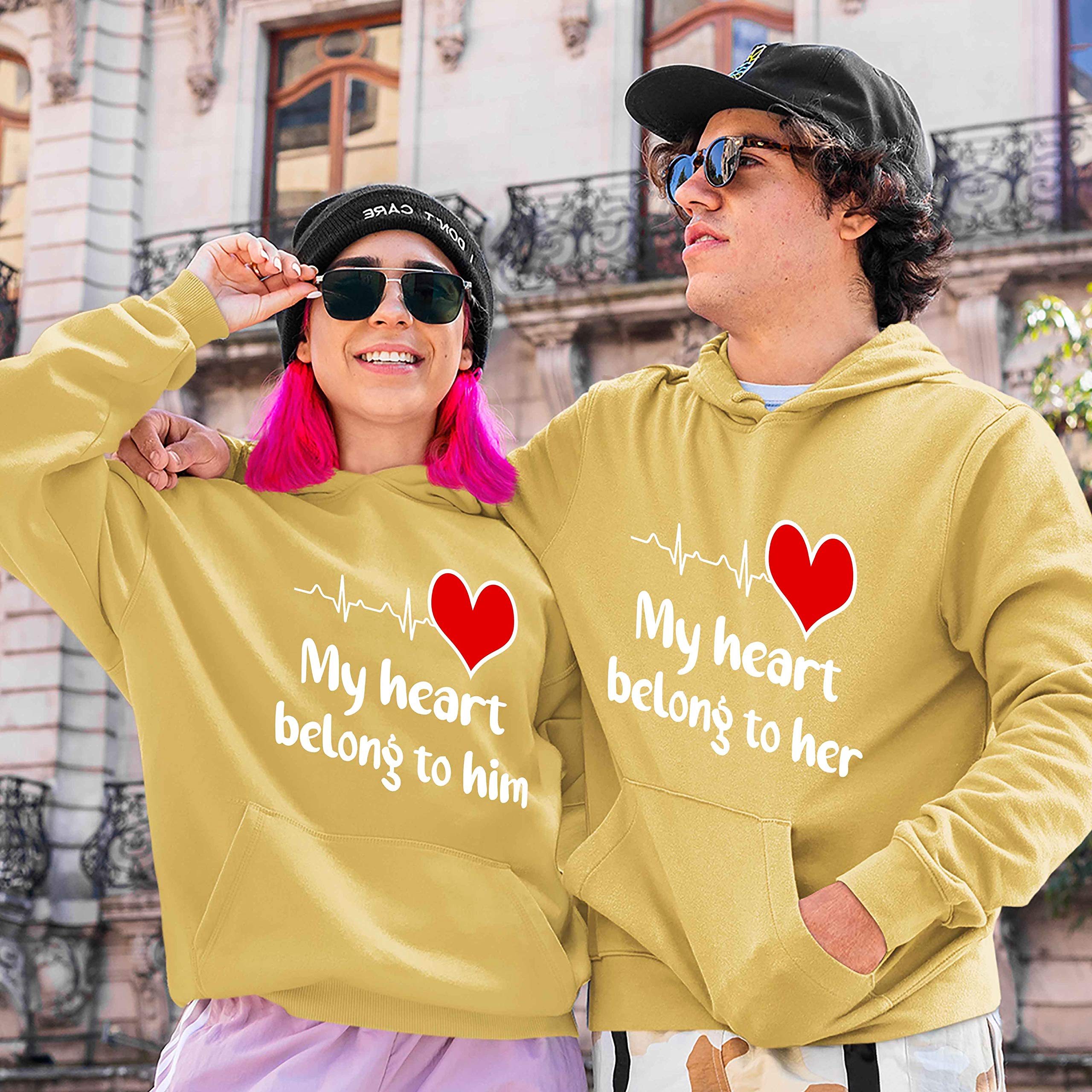 Best Family Gifts: My Heart Belongs To Him & Her - Unisex Couples Hoodies for Cozy Nights & Romantic Dates