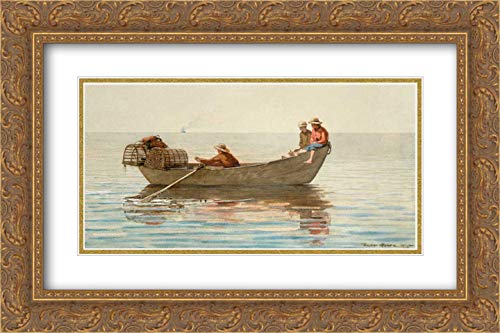 Winslow Homer 'Three Boys in a Dory with Lobster Pots' 18x13 Gold Ornate Framed Museum Art Print - Perfect for Living Room, Office & Coastal Home Decor