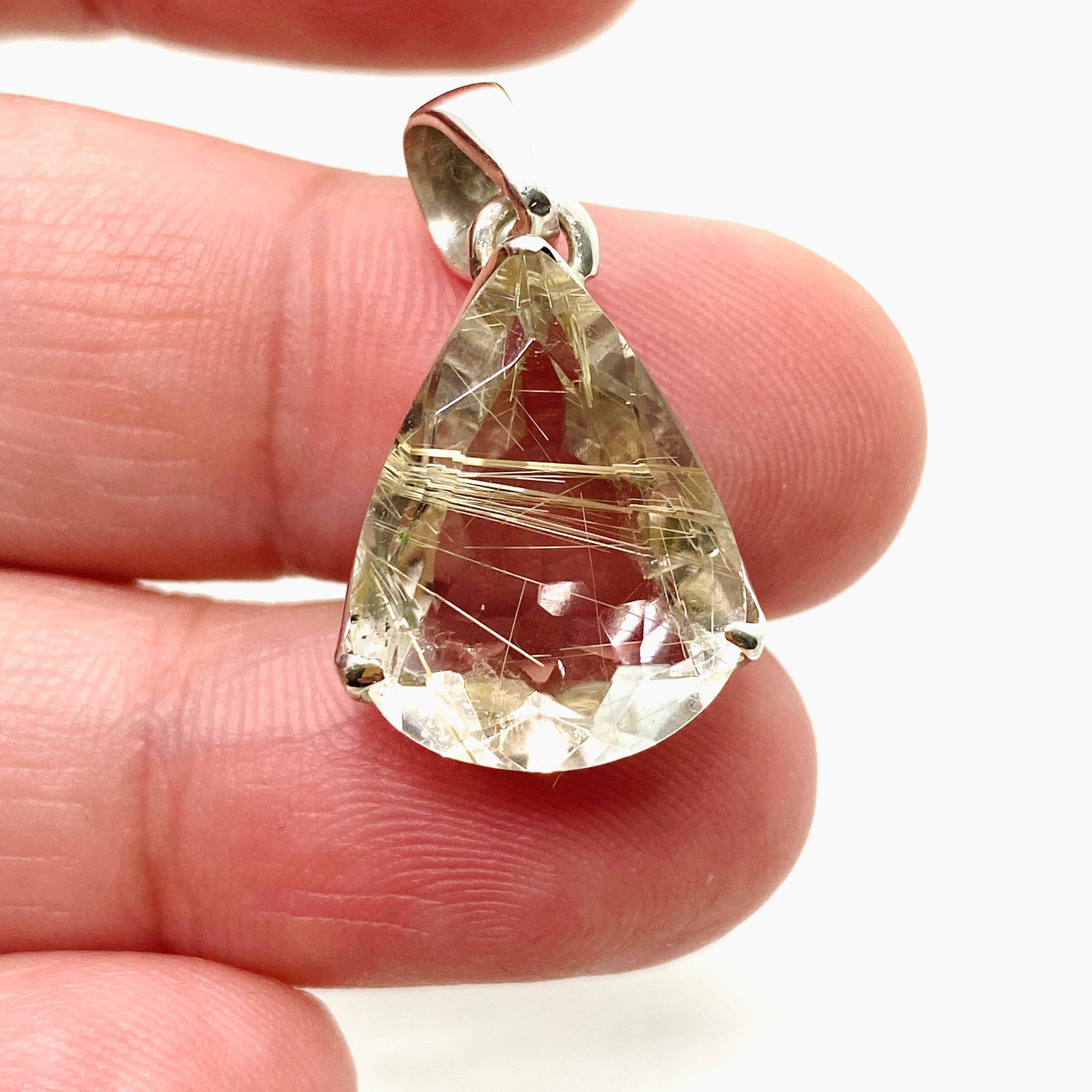 Rutilated Quartz Teardrop Faceted Pendant Necklace PPGJ841 - Elegant Crystal Jewelry for Women, Perfect for Gifts & Special Occasions