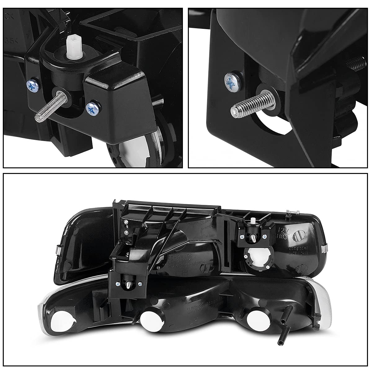 DWVO Replacement Headlight Assembly & Tail Lights Compatible with 1999-2002 Chevrolet Silverado 1500/2500, 2001-2002 Silverado 1500 HD/2500 HD/3500 - Black Housing - Perfect for Night Driving & Off-Road Adventures