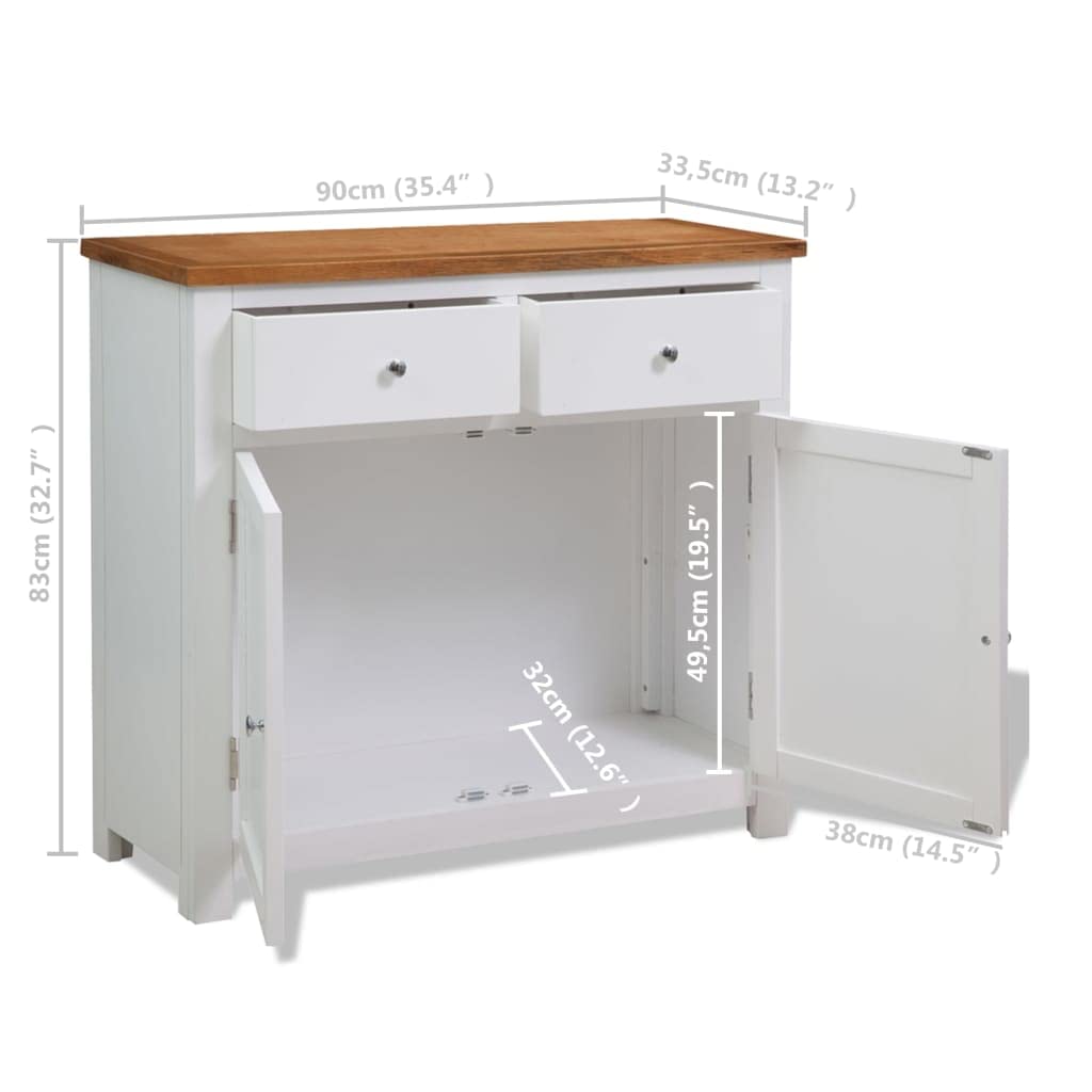Rustic Solid Oak Wood Side Cabinet - 35.4