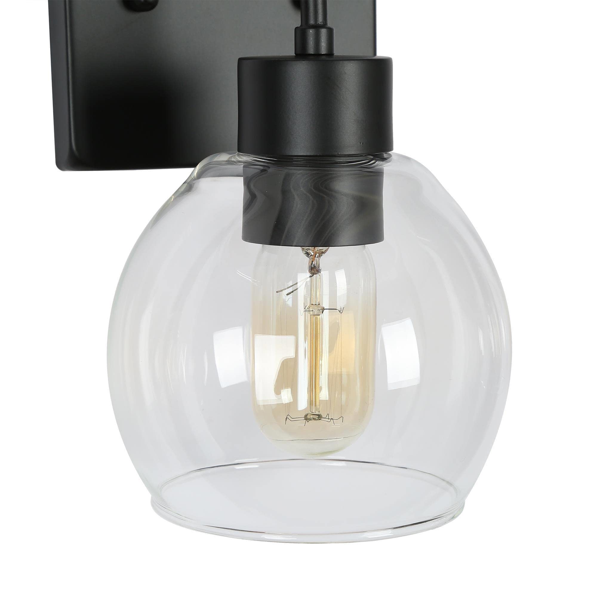 ZEVNI Black Vanity Light - 3-Light Mid Century Modern Bathroom Fixture with Clear Globe Glass Shade (24.5