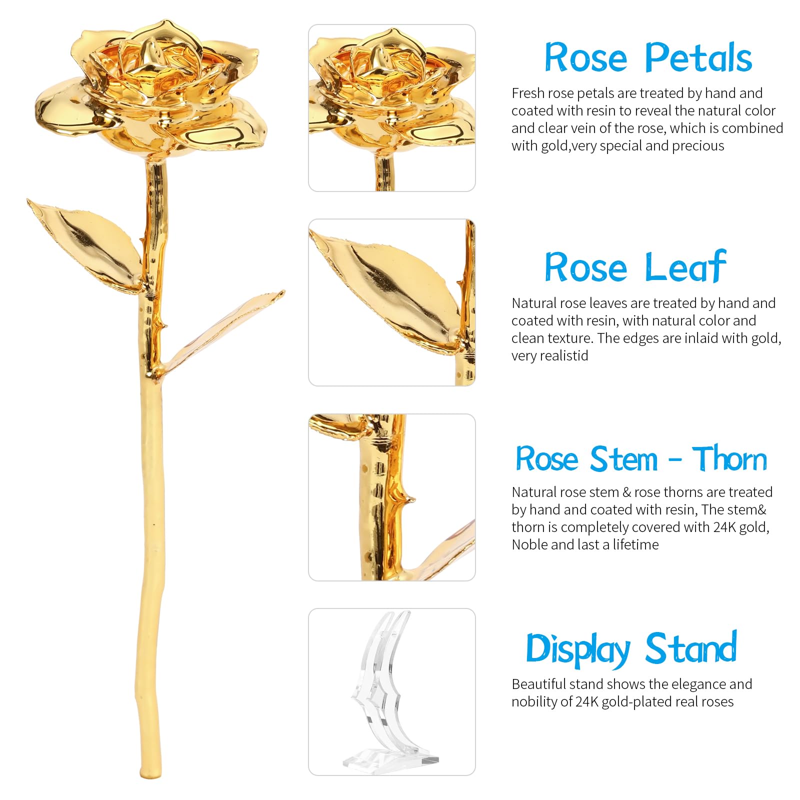 24K Gold Dipped Rose - Real Gold Plated Rose Flower Gift for Women, Mom, Wife - Romantic Anniversary, Valentine's Day, Birthday Present - Home Decor & Keepsake for Special Occasions