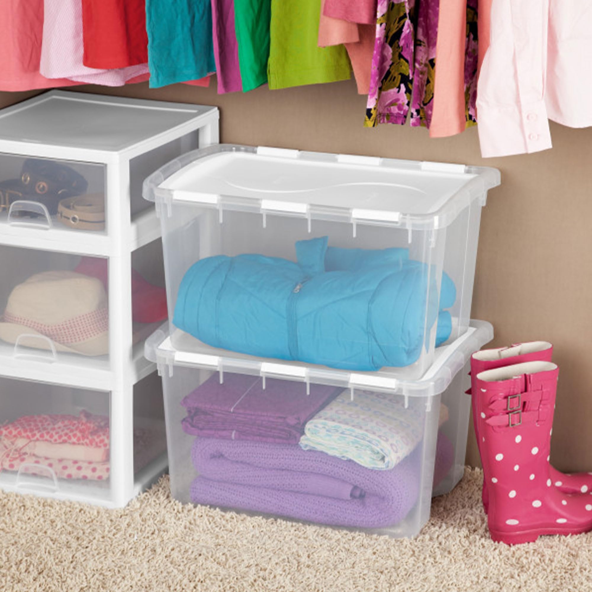 Sterilite 12-Pack Clear Plastic Storage Boxes with Hinged Lids - 4 Quart Stackable Organizing Bins for Home, Office & Closet Organization - Perfect for Toys, Crafts, Pantry & Garage Storage